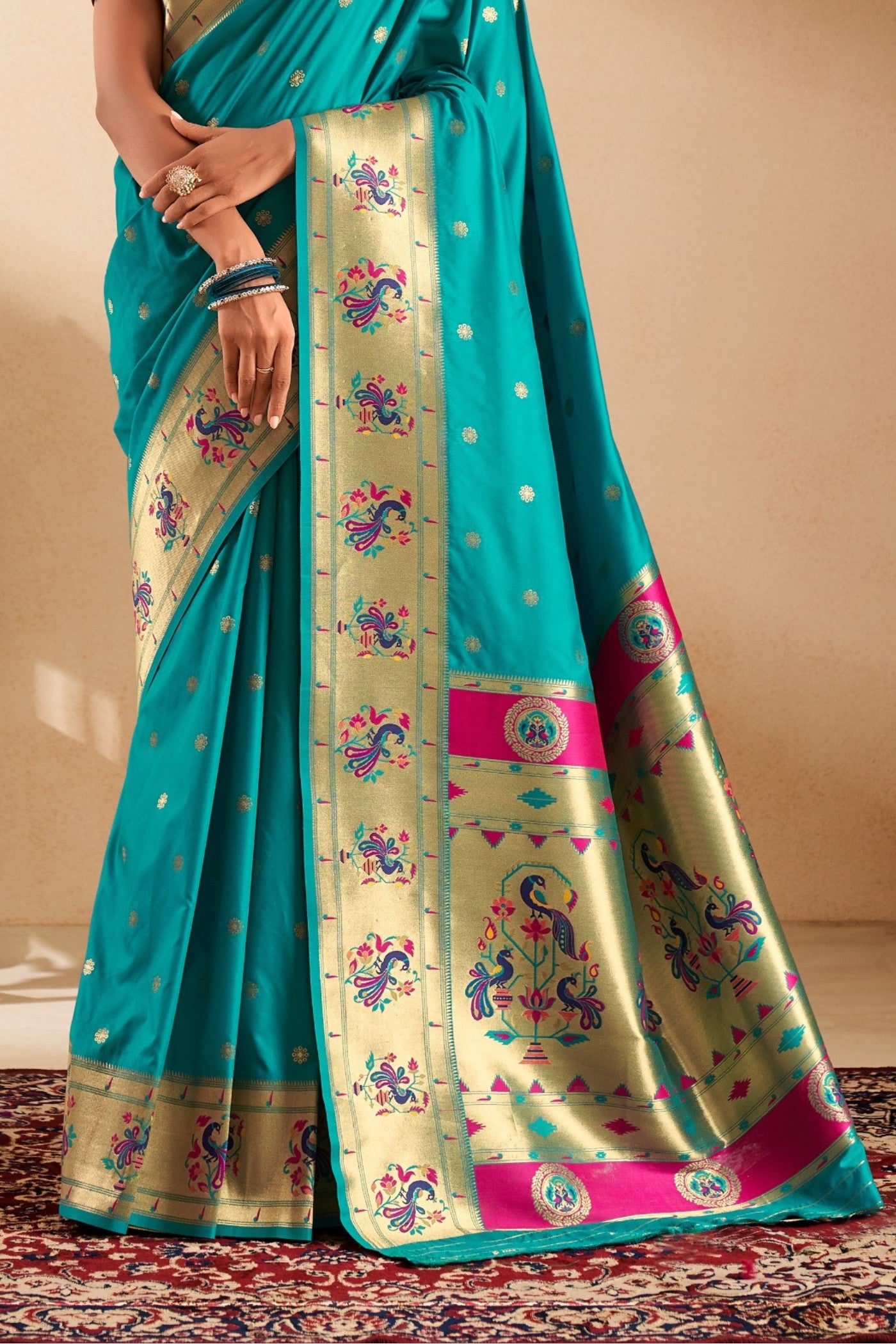 Buy MySilkLove Ball Blue Woven Paithani Saree Online