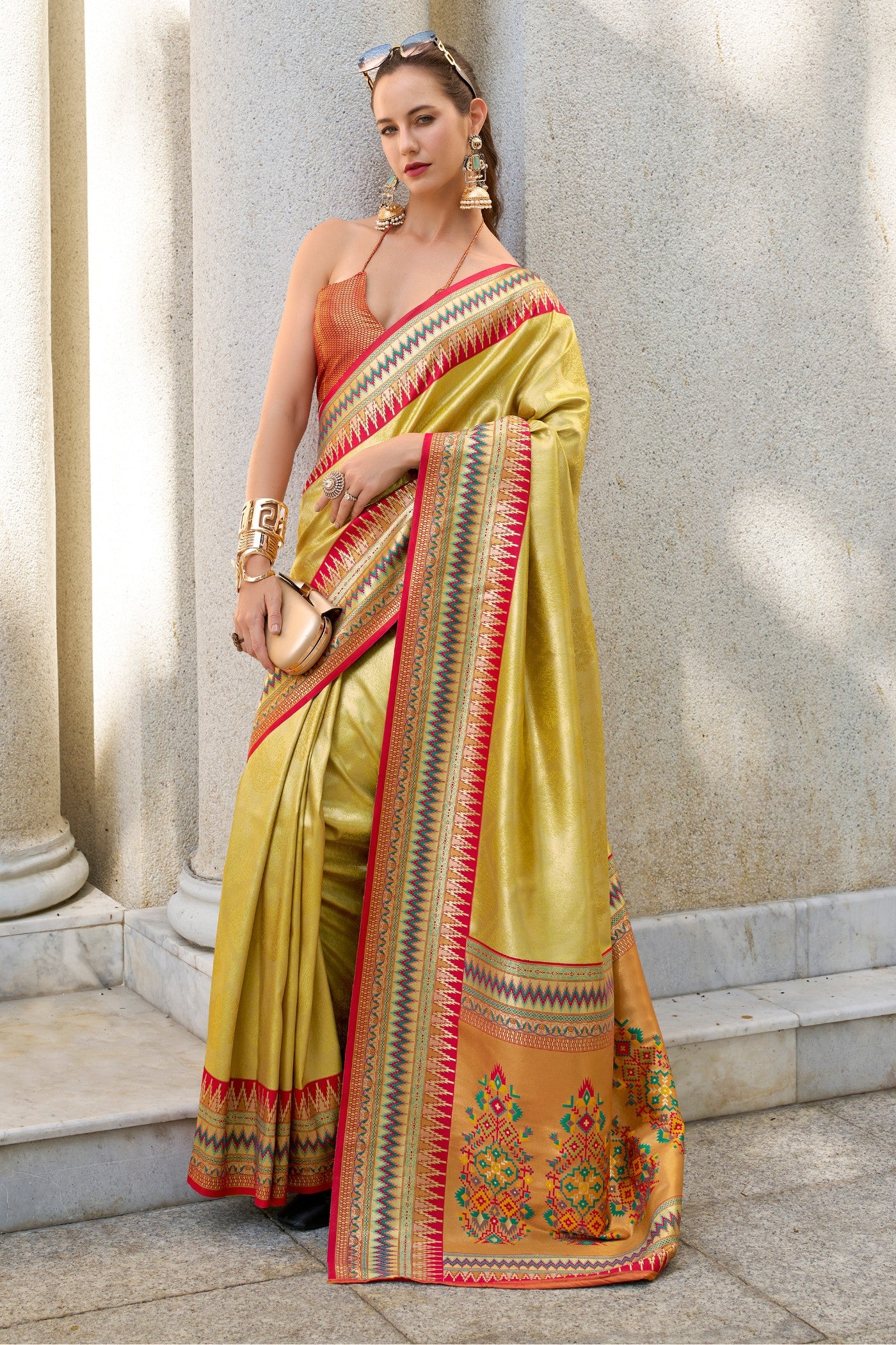 Buy MySilkLove Dijon Yellow Tissue Handloom Saree Online