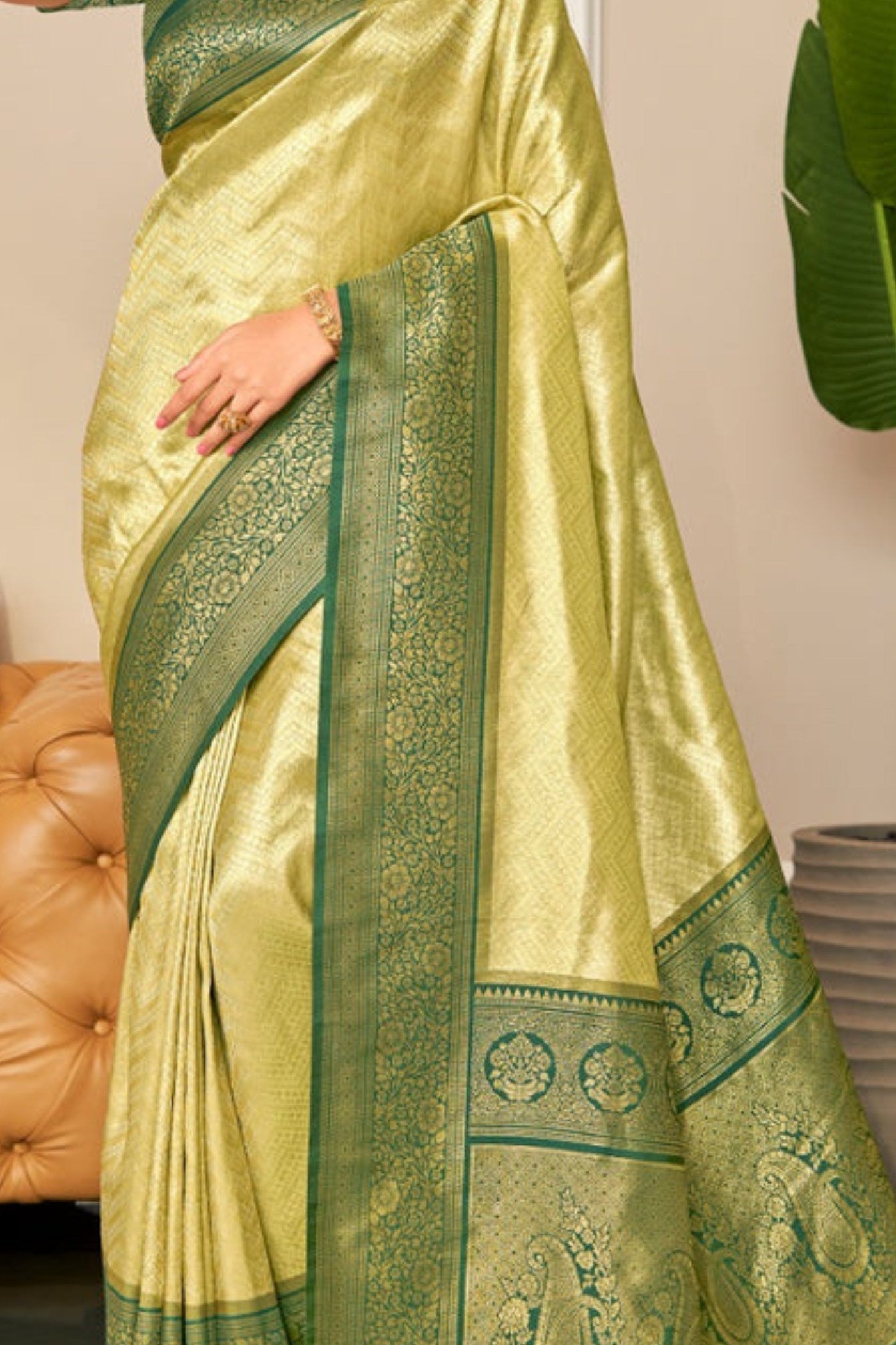 Buy MySilkLove Lemon Yellow Zari Woven Kanjivaram Saree Online