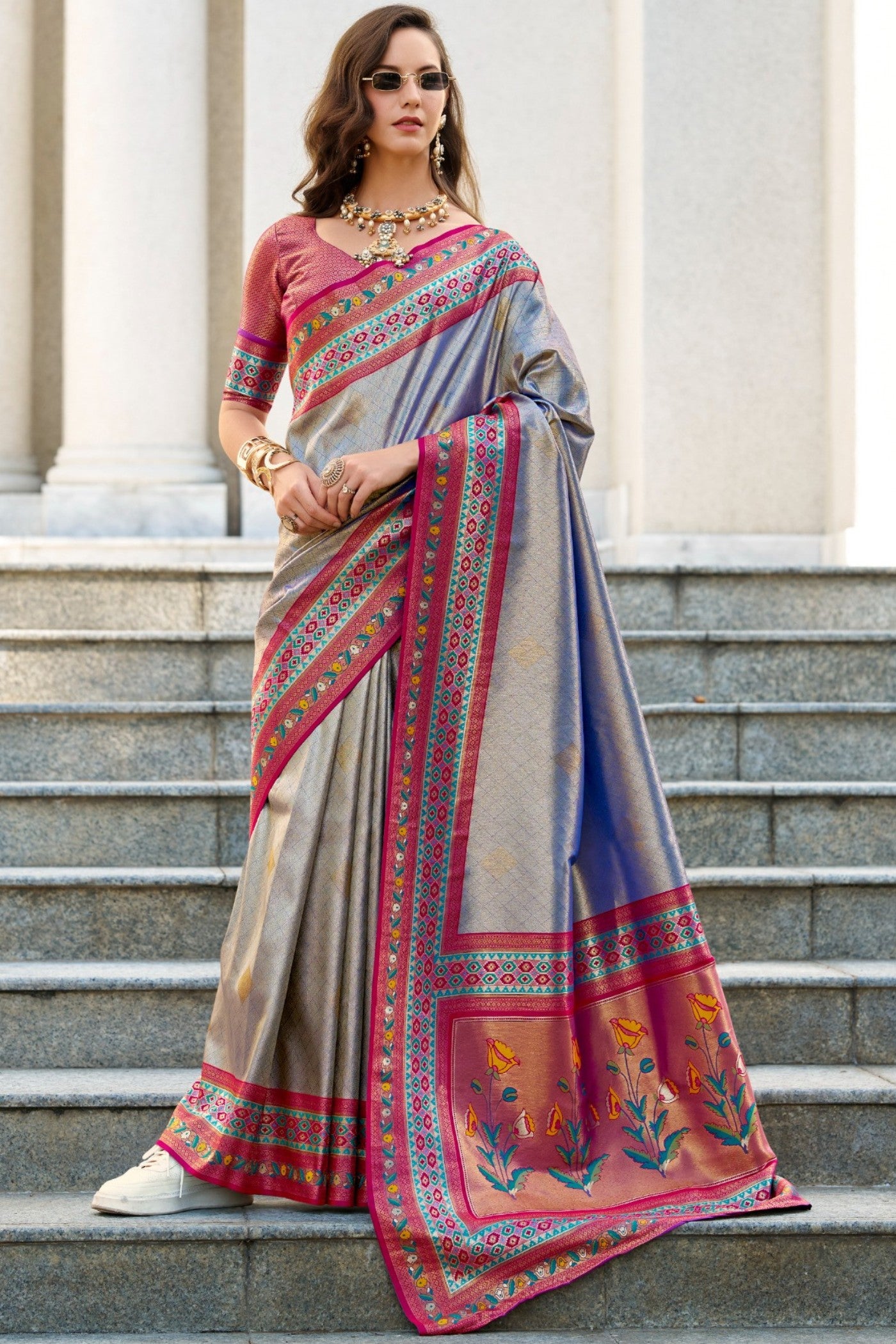 Buy MySilkLove Silver Grey Tissue Handloom Saree Online