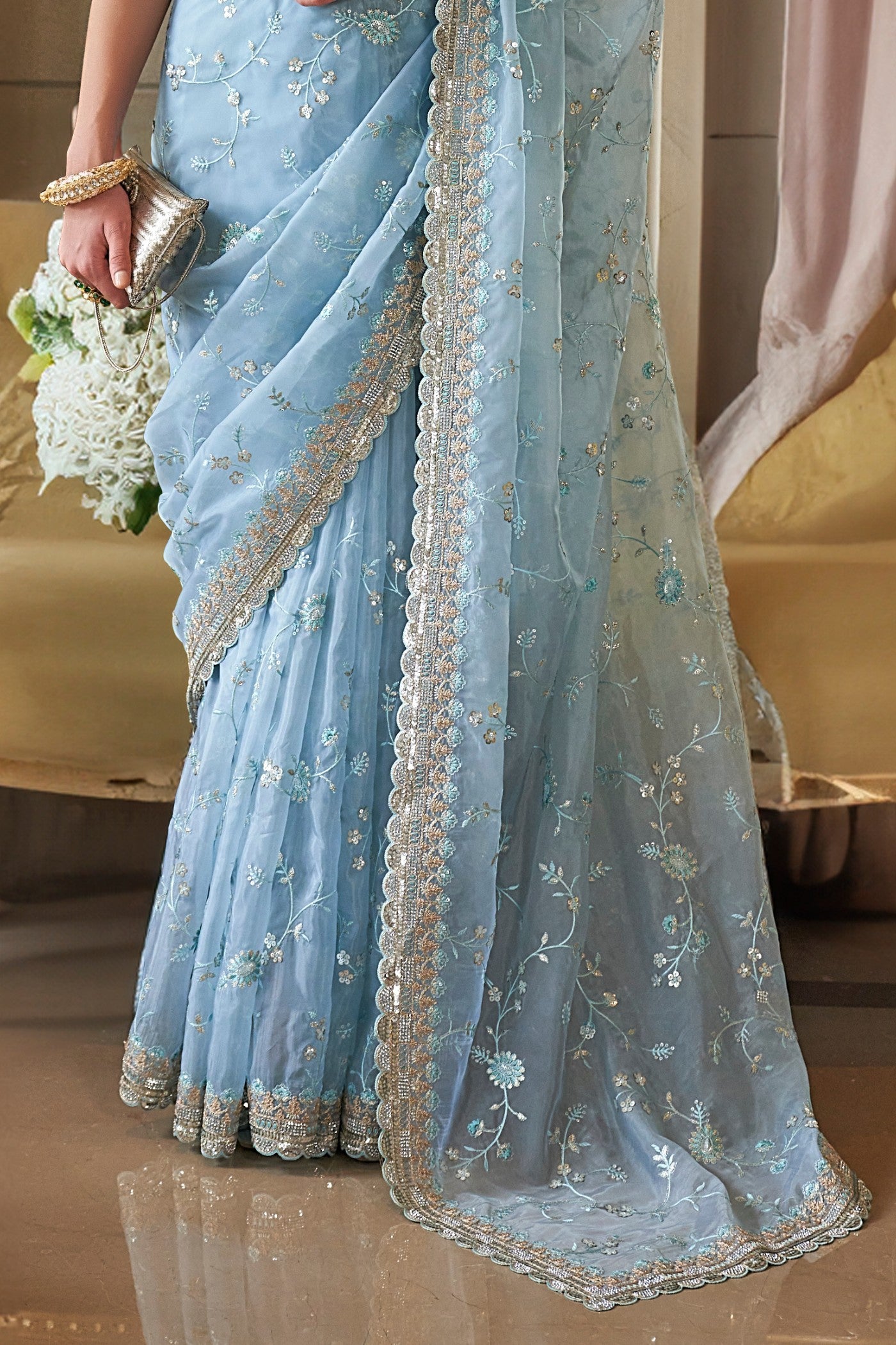 Buy MySilkLove Nepal Blue Tissue Designer Saree Online