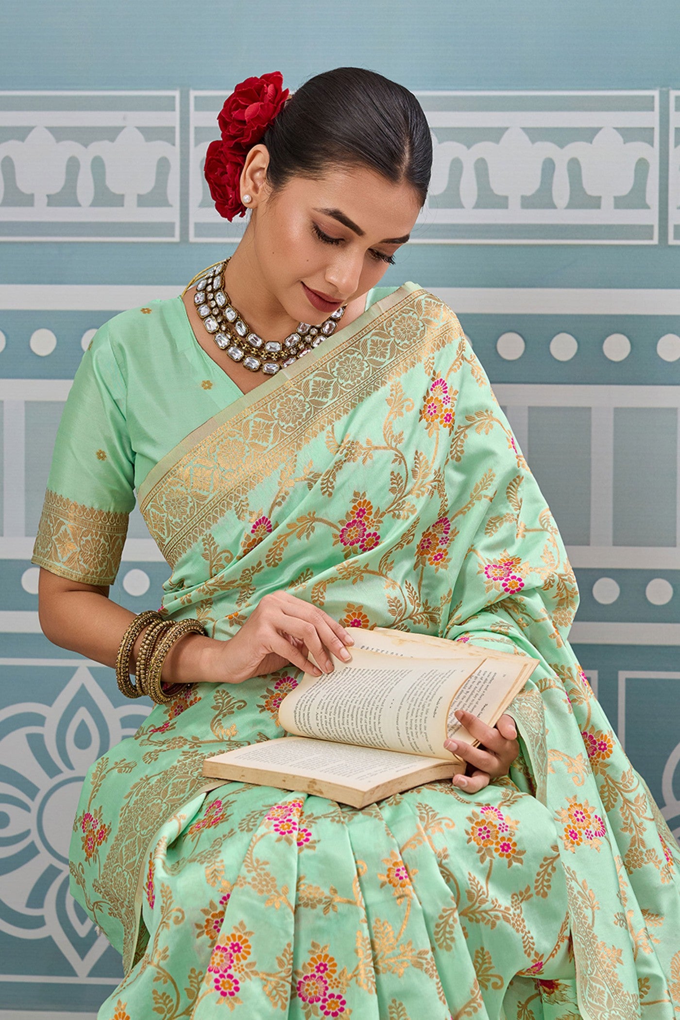 MySilkLove Artichoke Green Woven Banarasi Saree