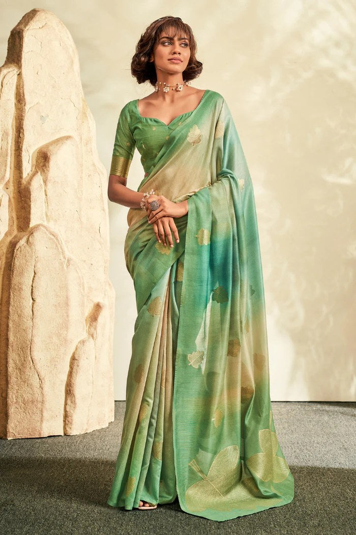 Buy MySilkLove Asparagus Green Banarasi Handloom Khadi Silk Saree Online