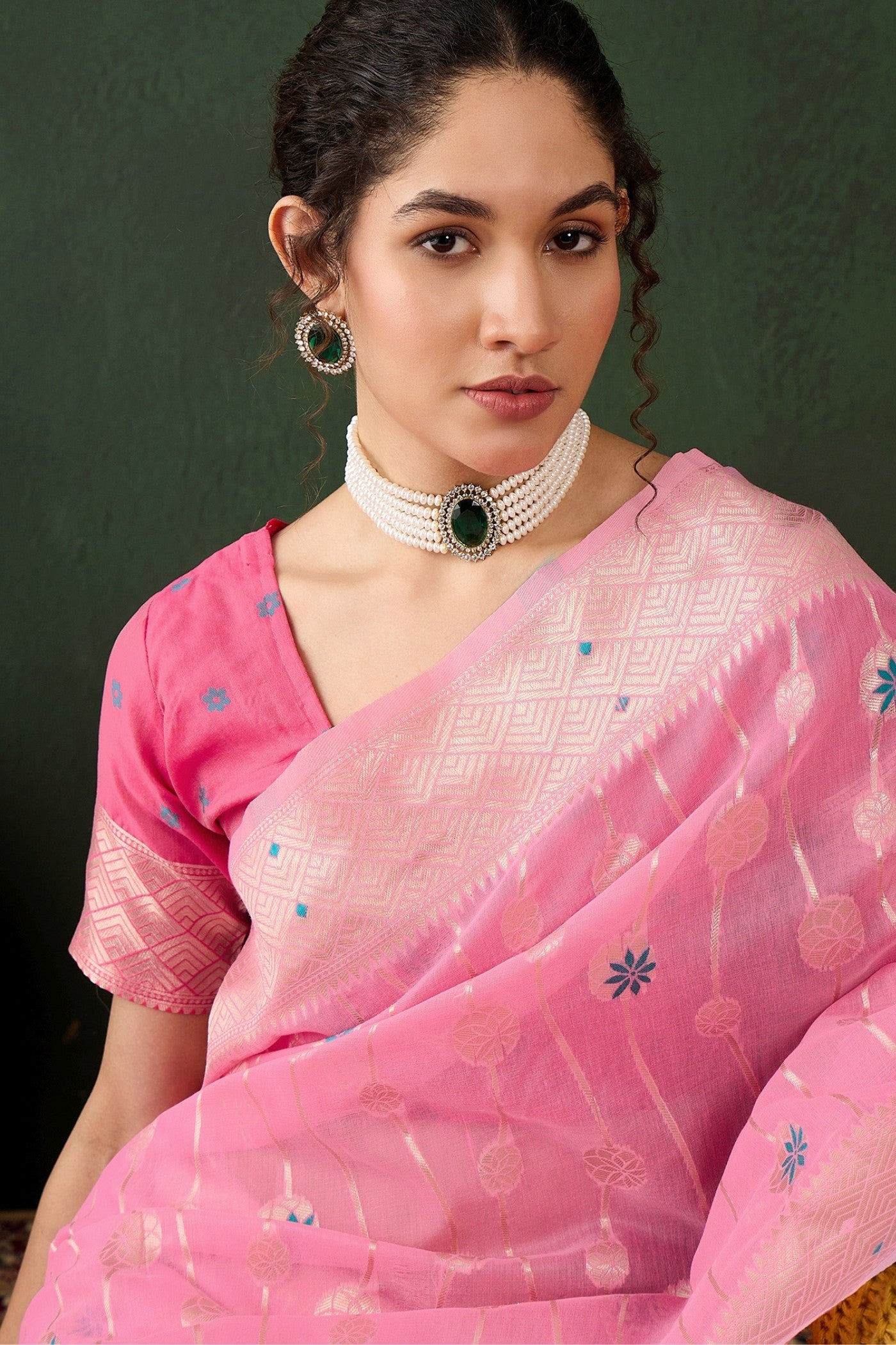 Buy MySilkLove Charm Pink Woven Cotton Saree Online