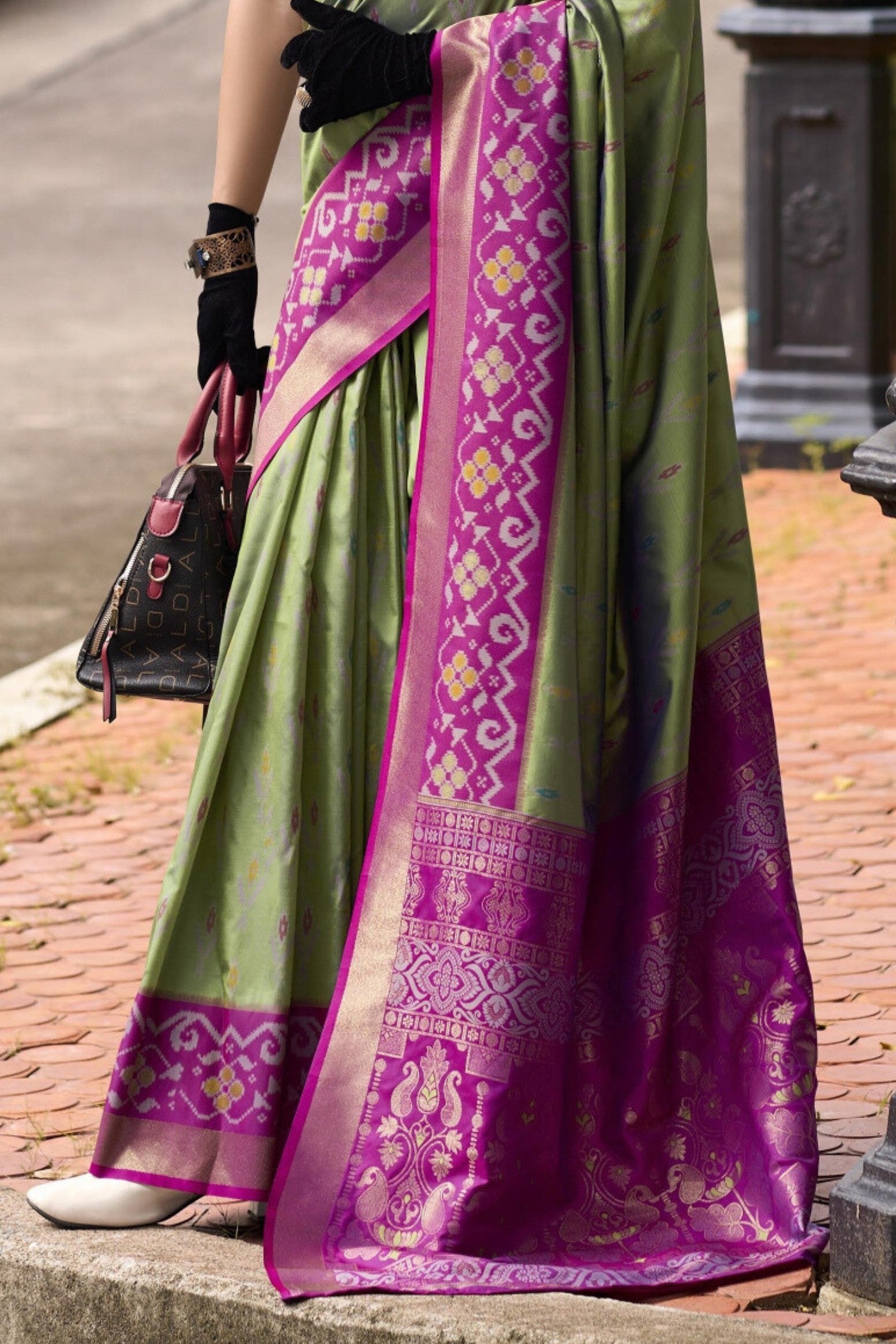 Buy MySilkLove Avocado Green Woven Banarasi Soft Silk Saree Online