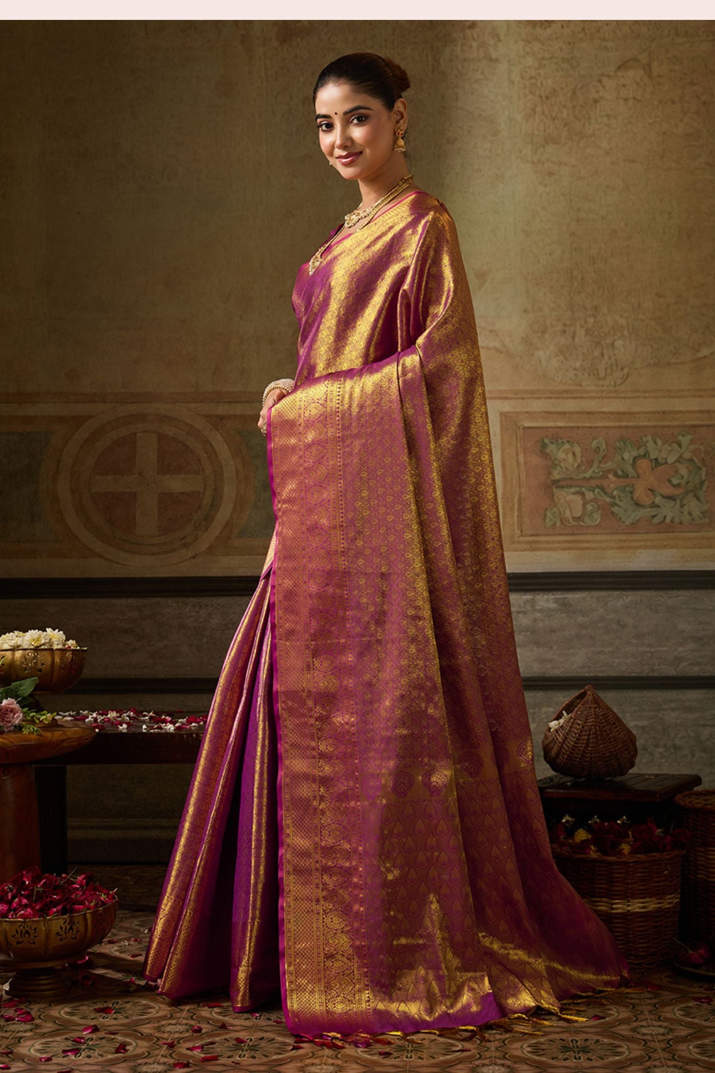 Buy MySilkLove Mulberry Purple Woven Kanjivaram Saree Online