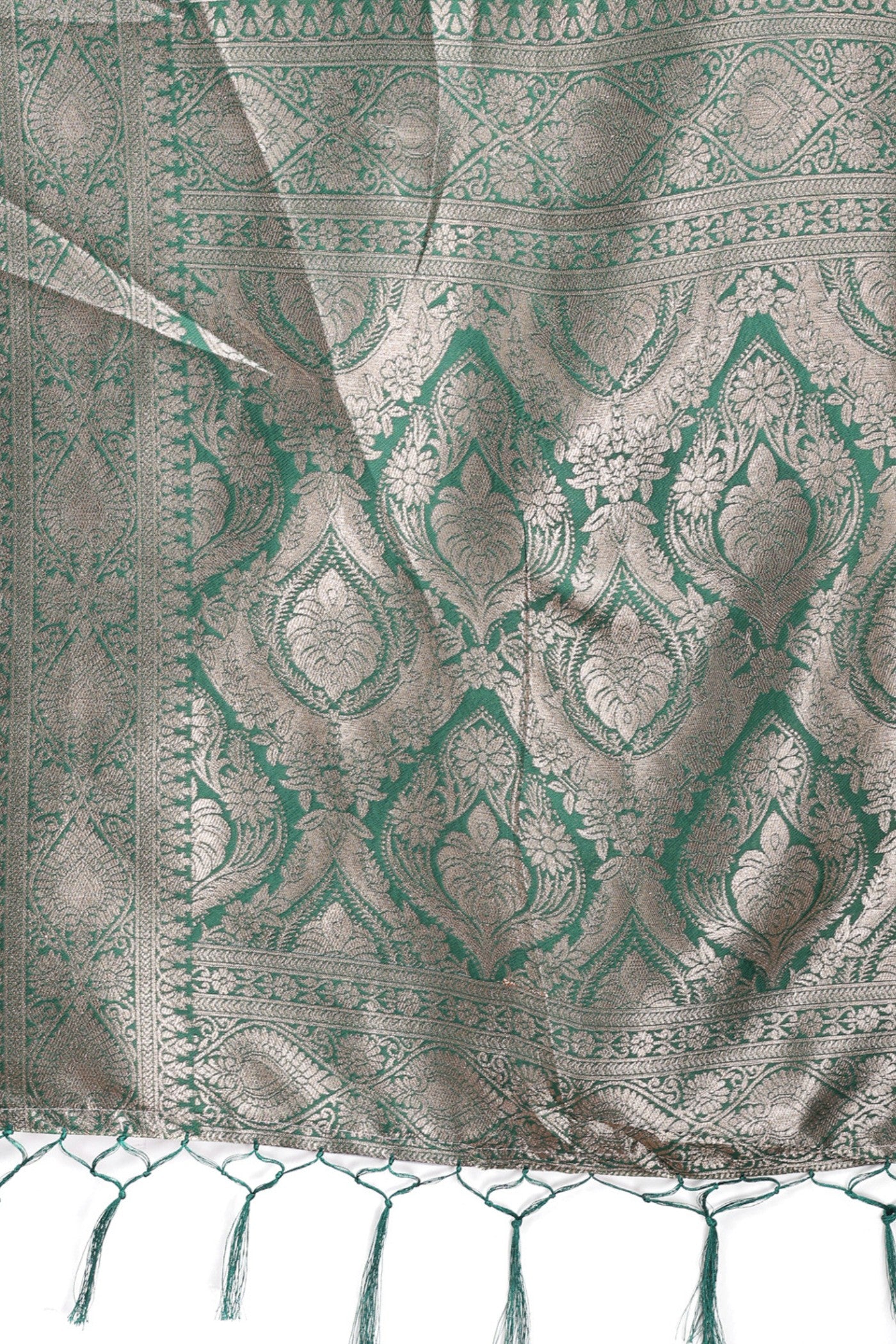 Buy MySilkLove Clover Green and White Linen Cotton Saree Online