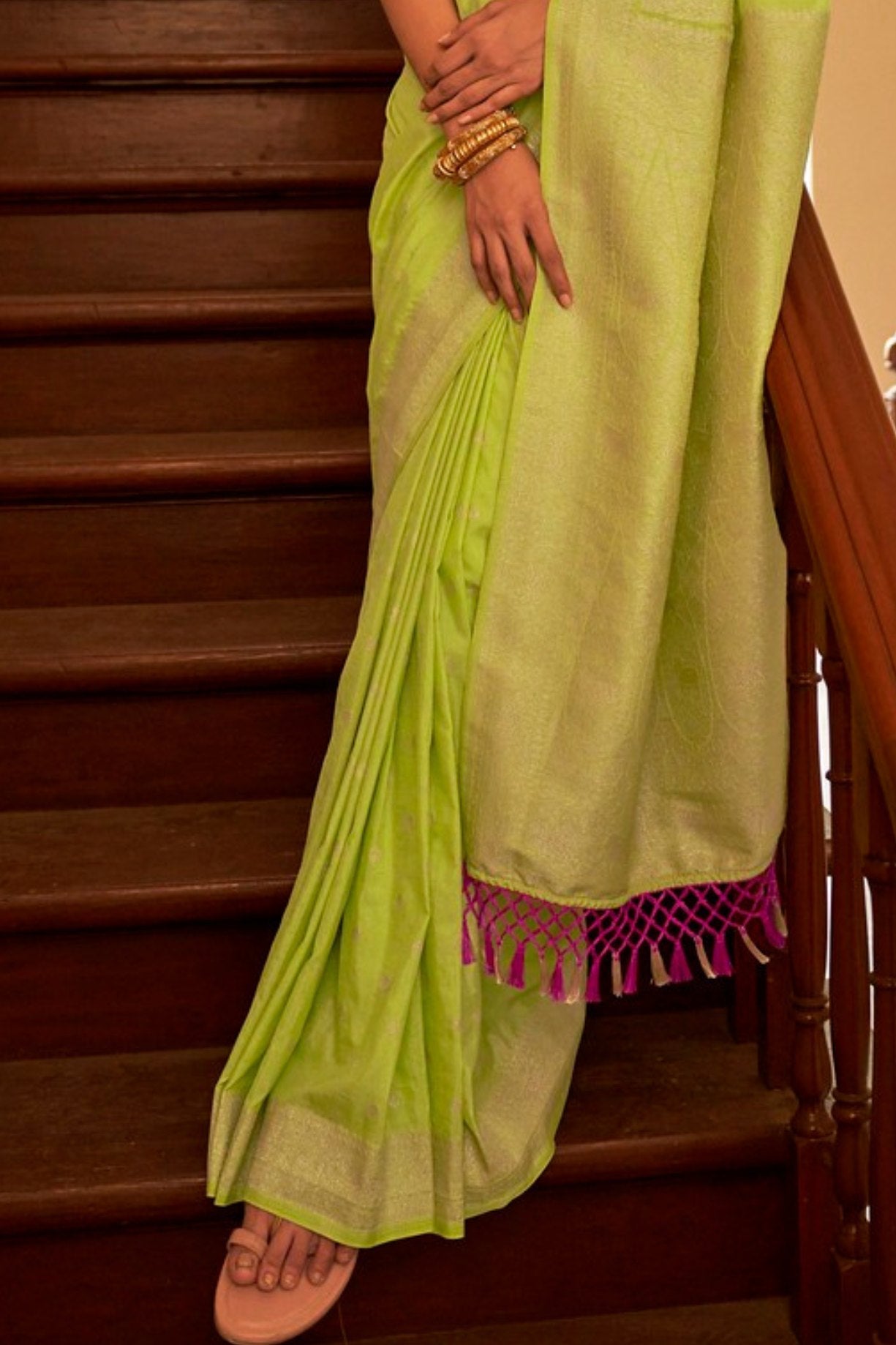 Buy MySilkLove Tacha Green Zari Woven Banarasi Saree Online