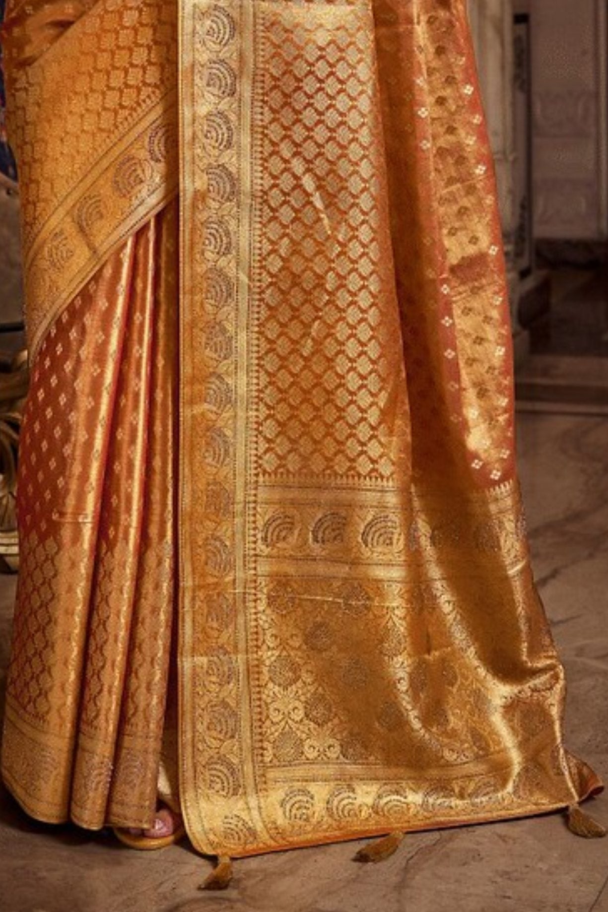 Buy MySilkLove Raw Sienna Orange Zari Woven Banarasi Saree Online