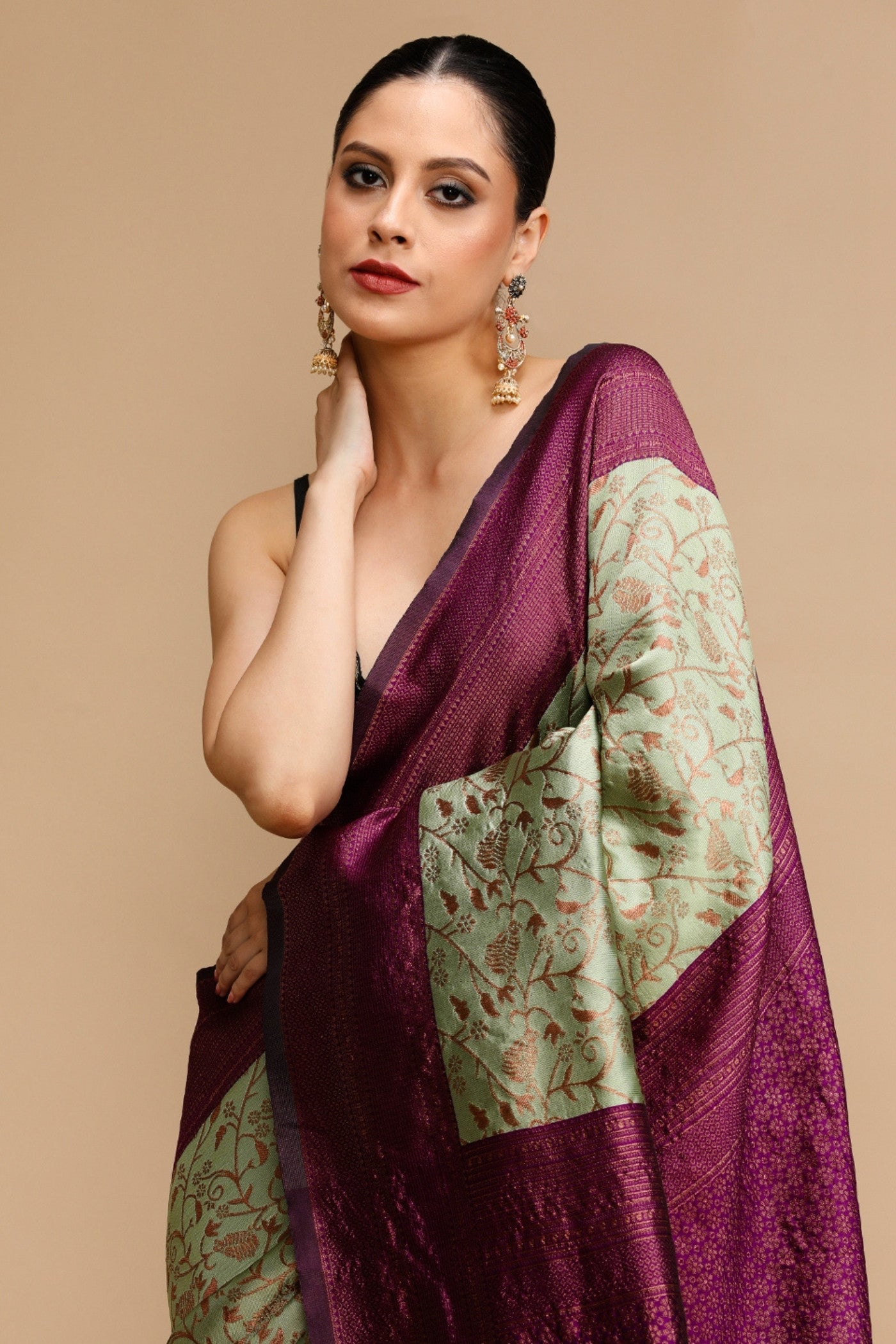 MySilkLove Frosted Cream Woven Jacquard Lichi Silk Saree