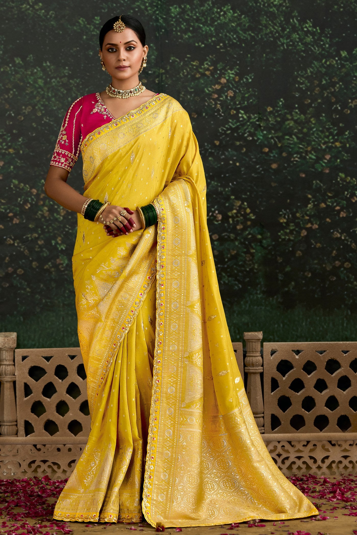 Buy MySilkLove Bumblebee Yellow Designer Banarasi Saree Online