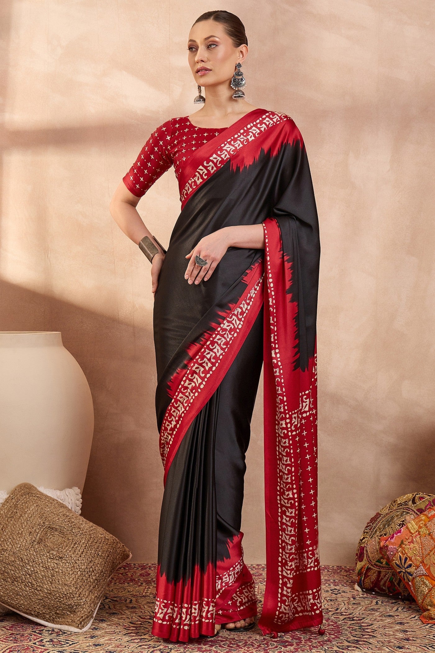 Buy MySilkLove Blackberry Printed Satin Crepe Silk Saree Online