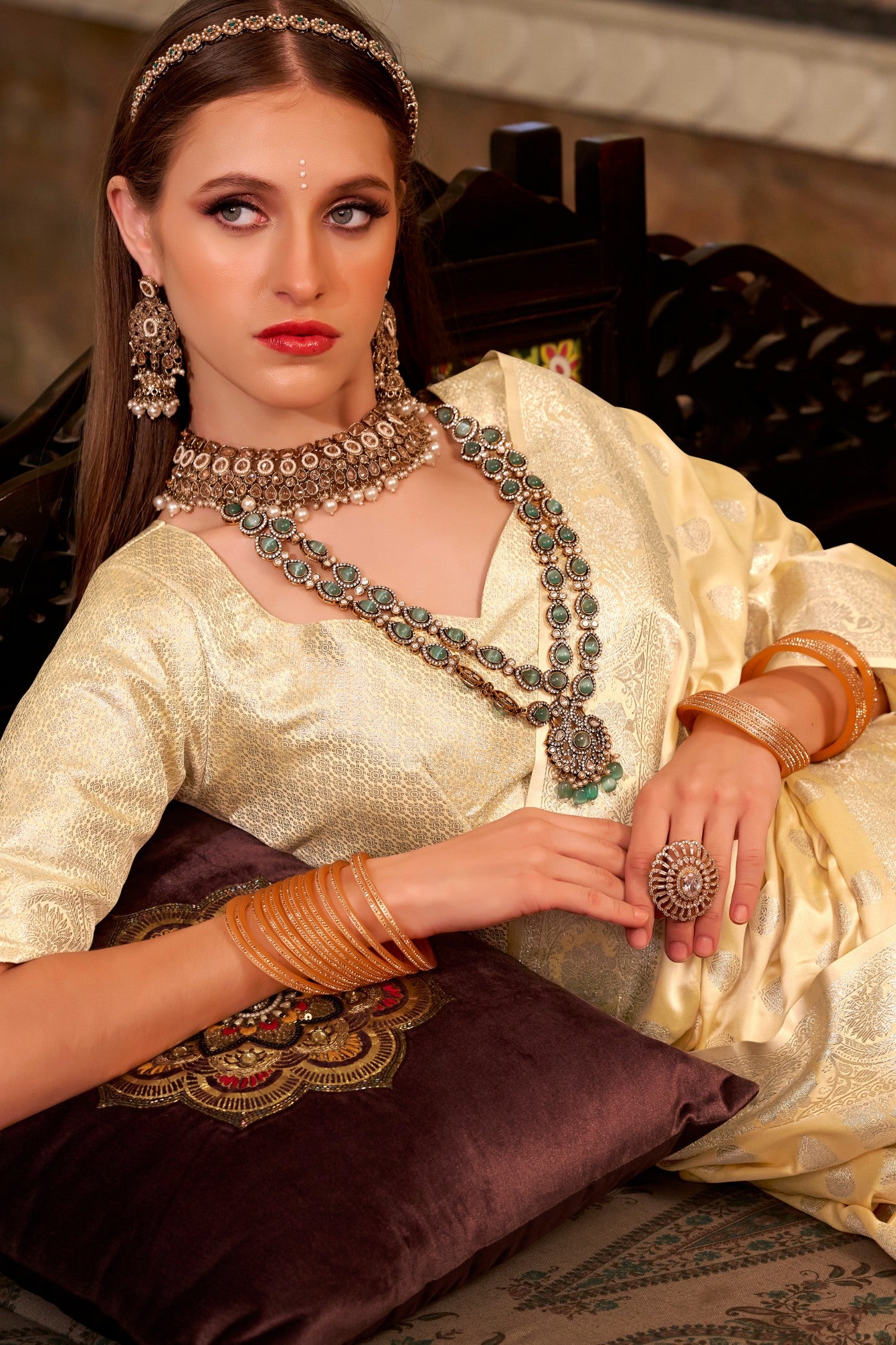 Buy MySilkLove Gold Woven Banarasi Satin Soft Silk Saree Online
