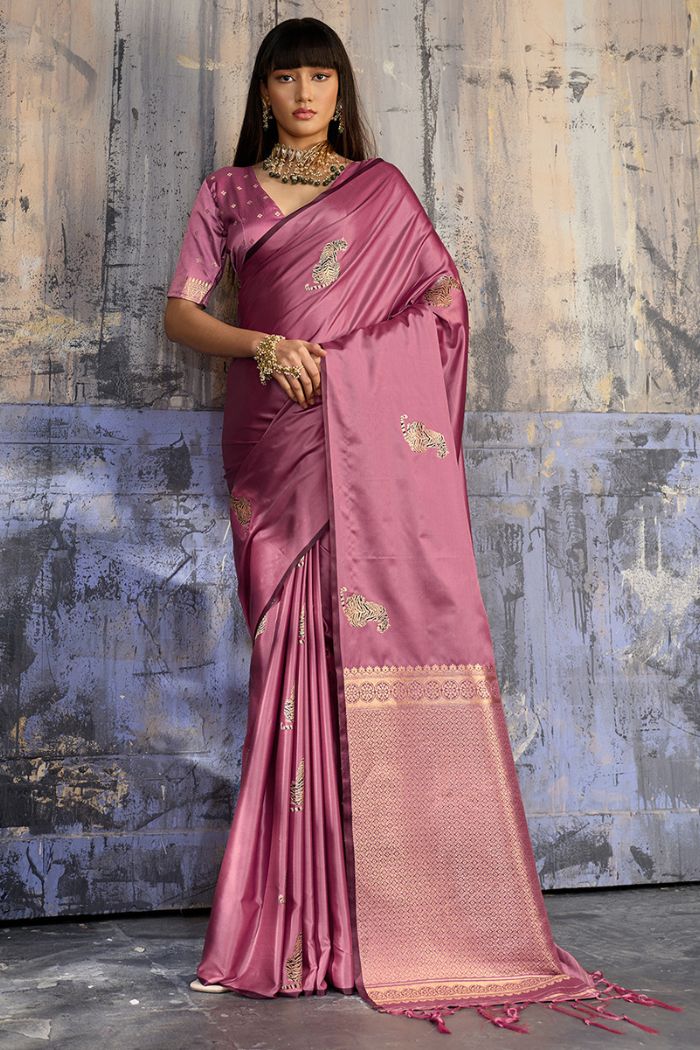 Buy MySilkLove Hot Pink Handloom Satin Soft Silk Saree Online