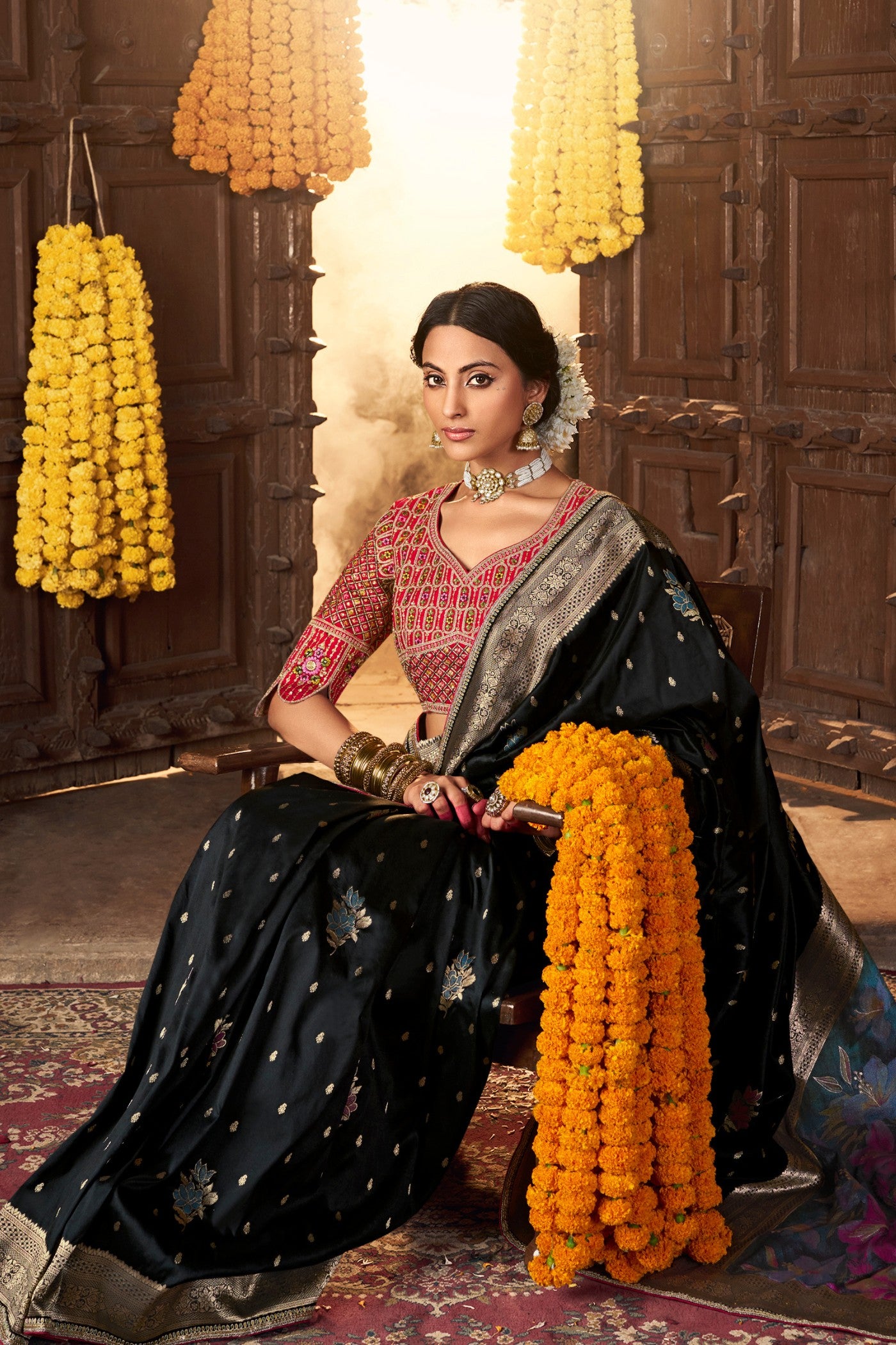 Buy MySilkLove Eerie Black Designer Banarasi Saree Online