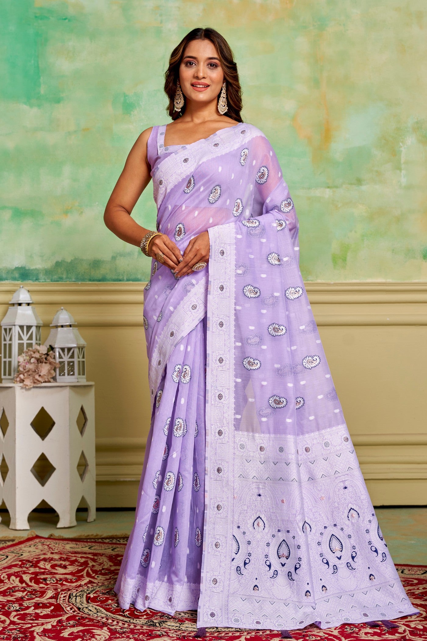 Buy MySilkLove Prelude Purple Woven Cotton Saree Online