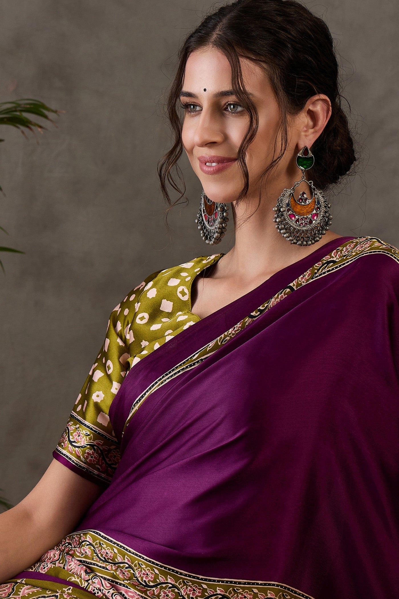 MySilkLove Berry Purple Printed Satin Gaji Silk Saree