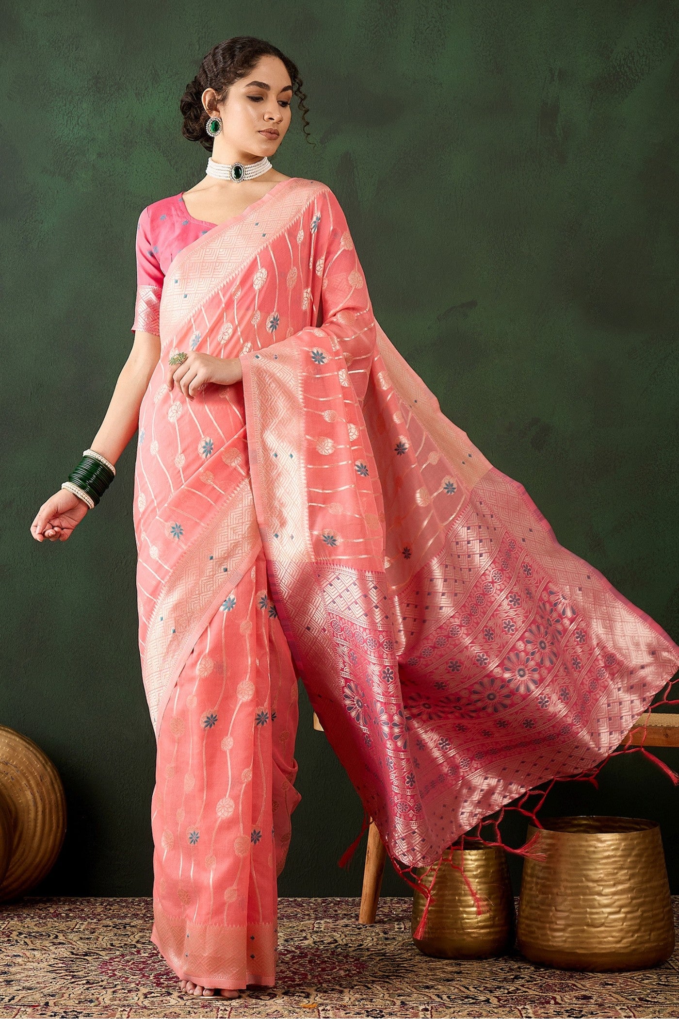 Buy MySilkLove Heavenly Pink Woven Cotton Saree Online