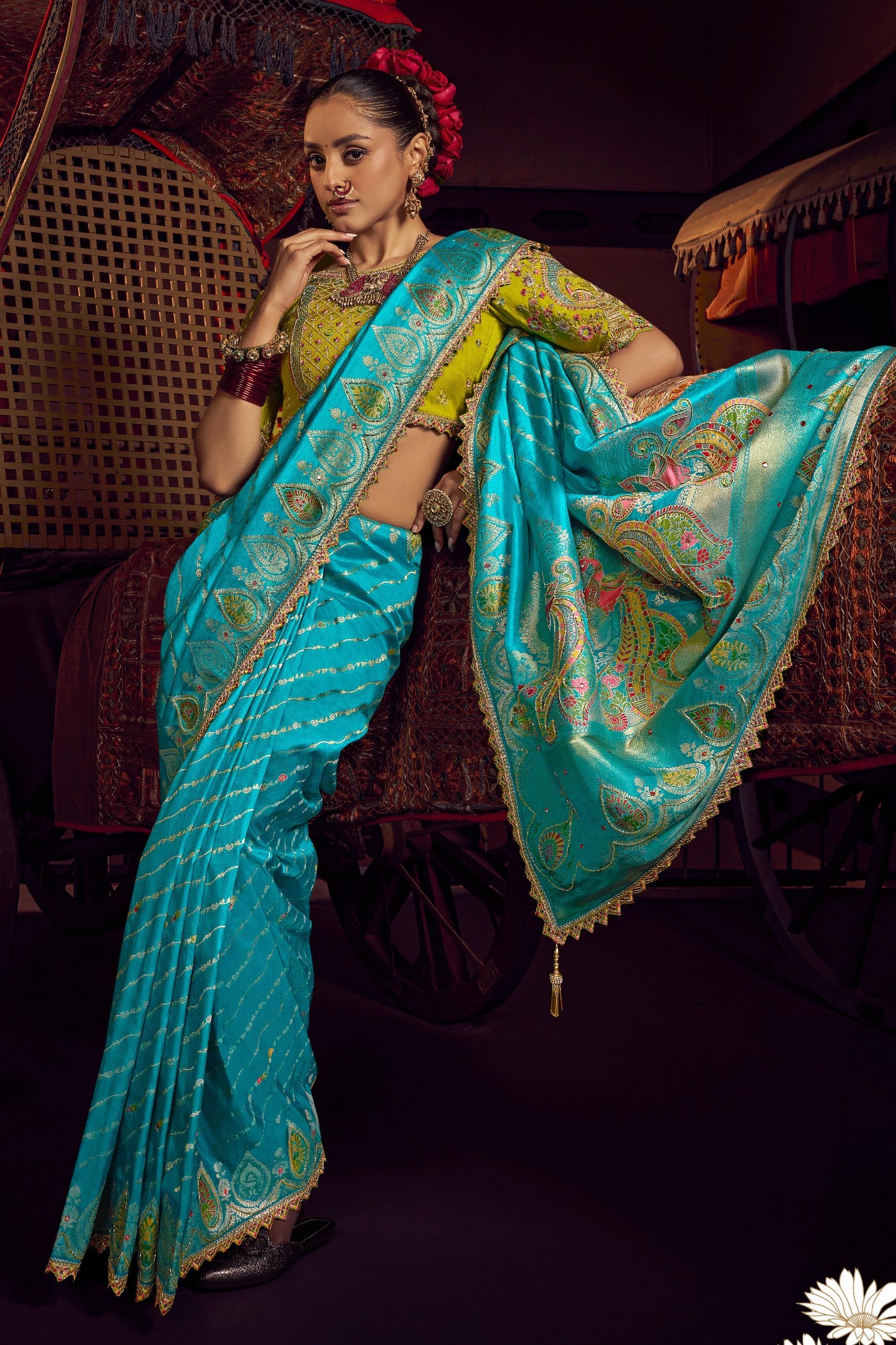 Buy MySilkLove Genoa Blue Designer Banarasi Dola Silk Saree Online