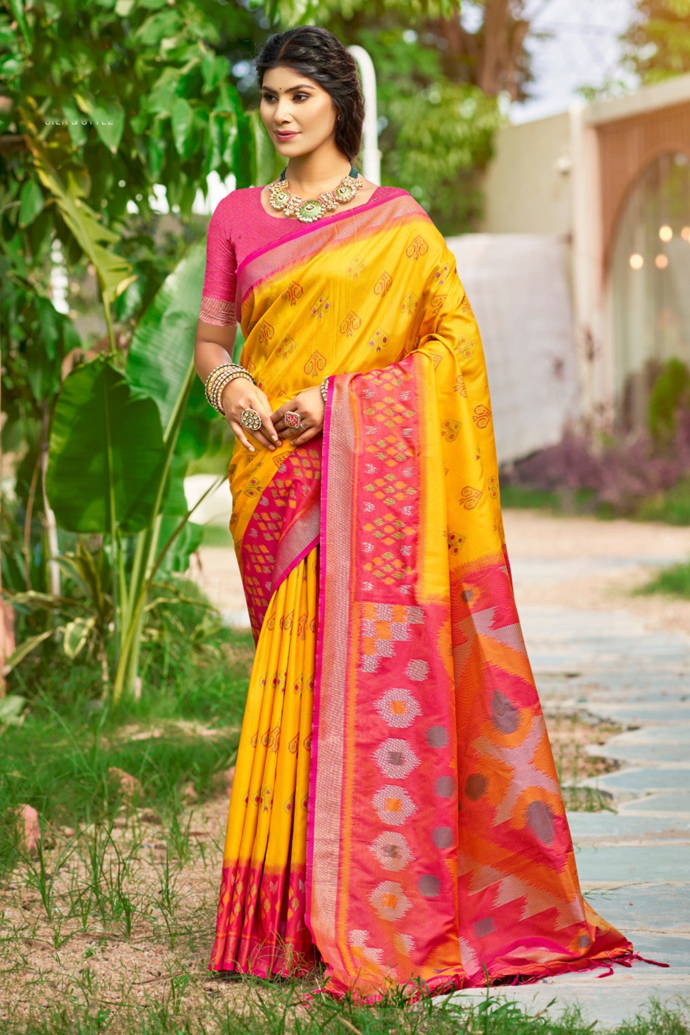Buy MySilkLove Delayed Yellow Ikkat Soft Silk Saree Online