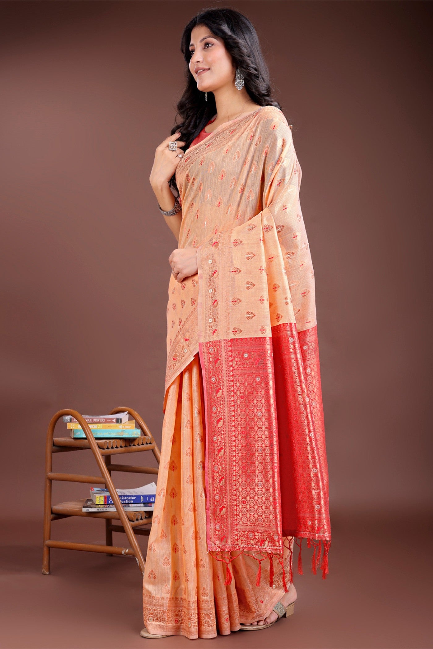 Buy MySilkLove Salmon Peach Linen Cotton Saree Online