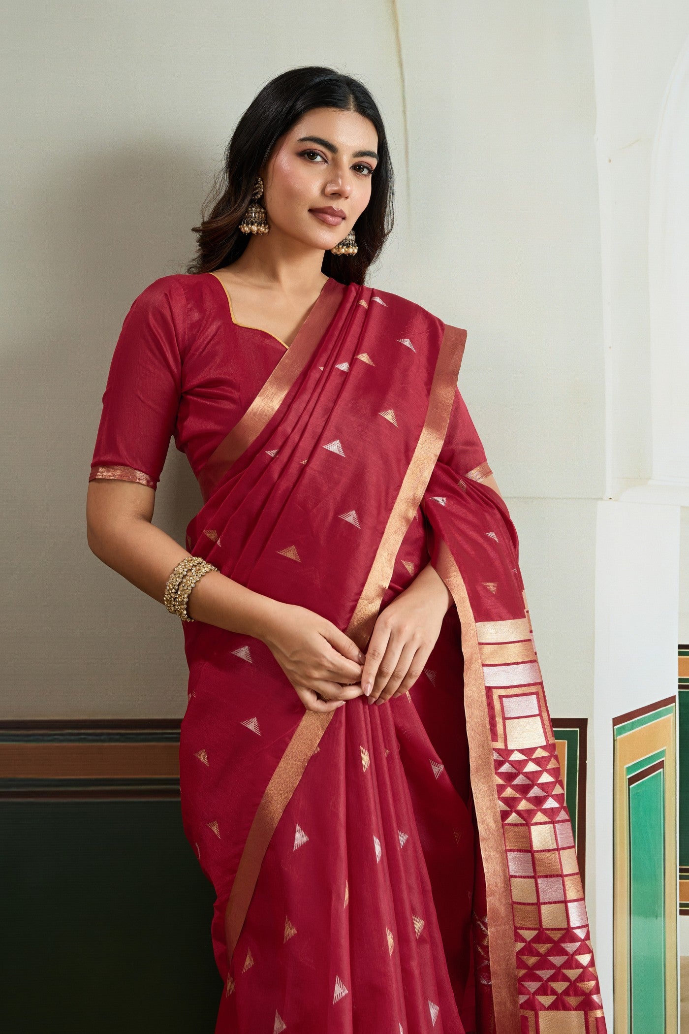 MySilkLove Batorange Red Tussar Handloom Silk Saree