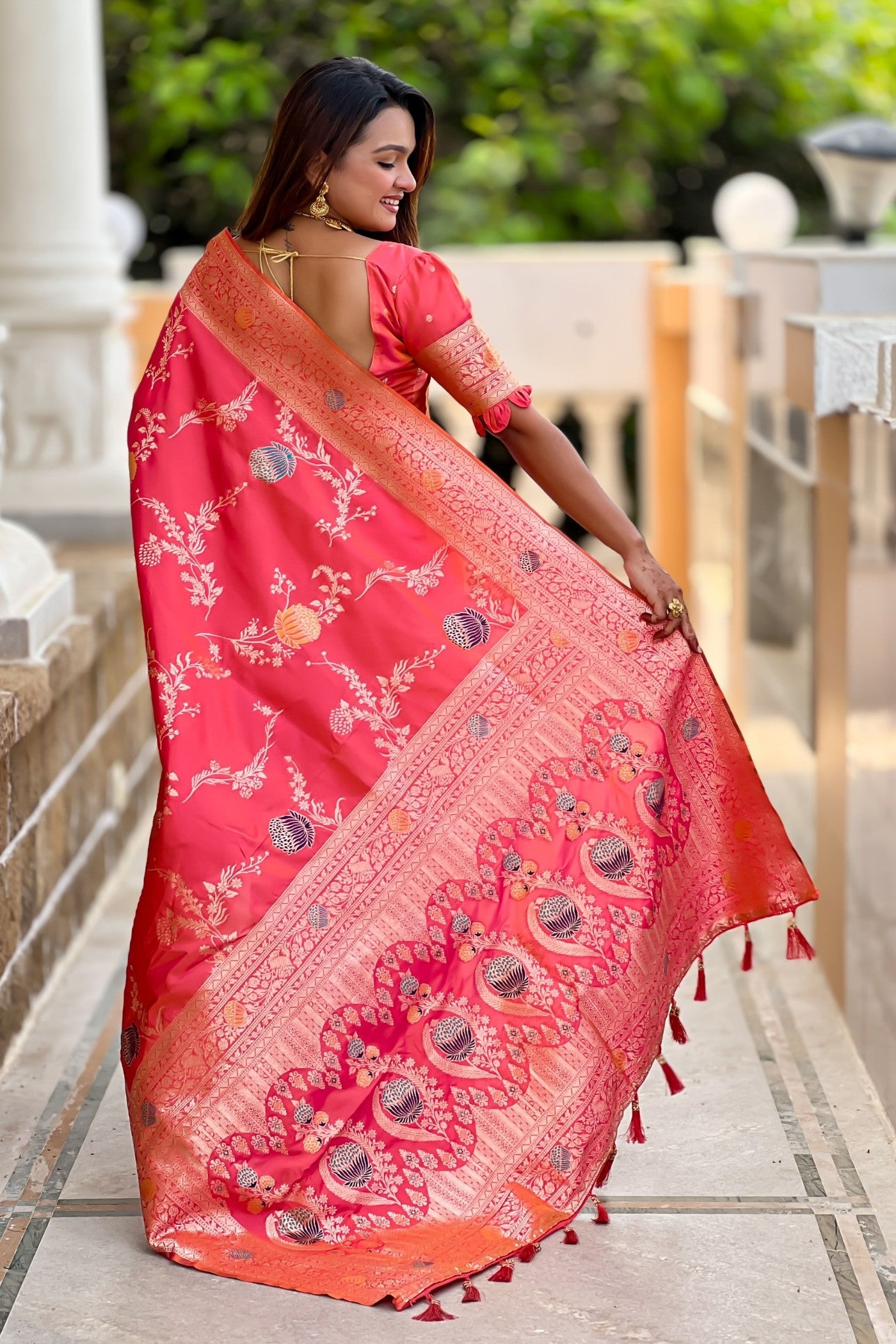 Buy MySilkLove Gajri Orange Woven Banarasi Saree Online