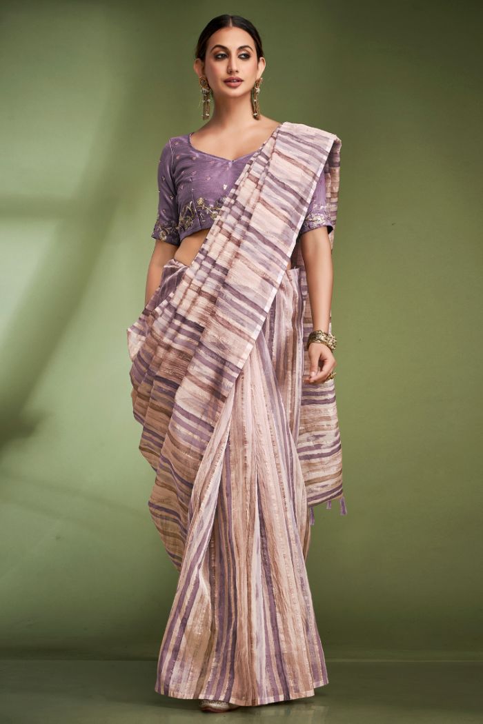 Buy MySilkLove Comet Purple Woven Tissue Saree Online