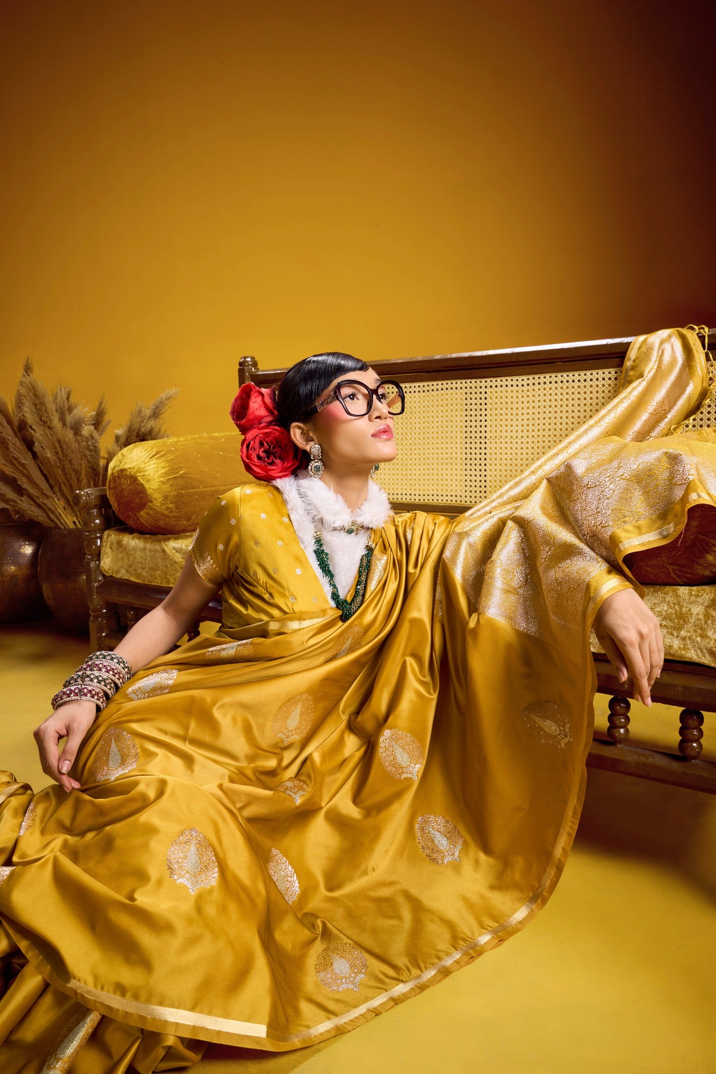 Buy MySilkLove Safety Yellow Handloom Satin Silk Saree Online