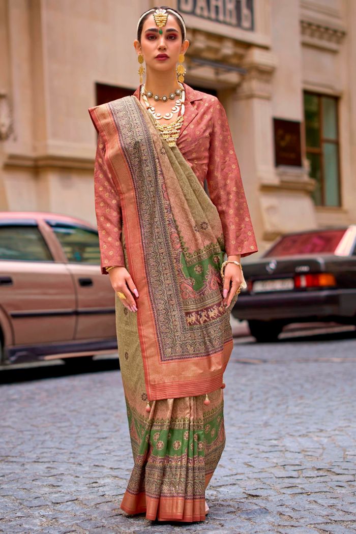 Buy MySilkLove Go Ben Green Printed Patola Saree Online