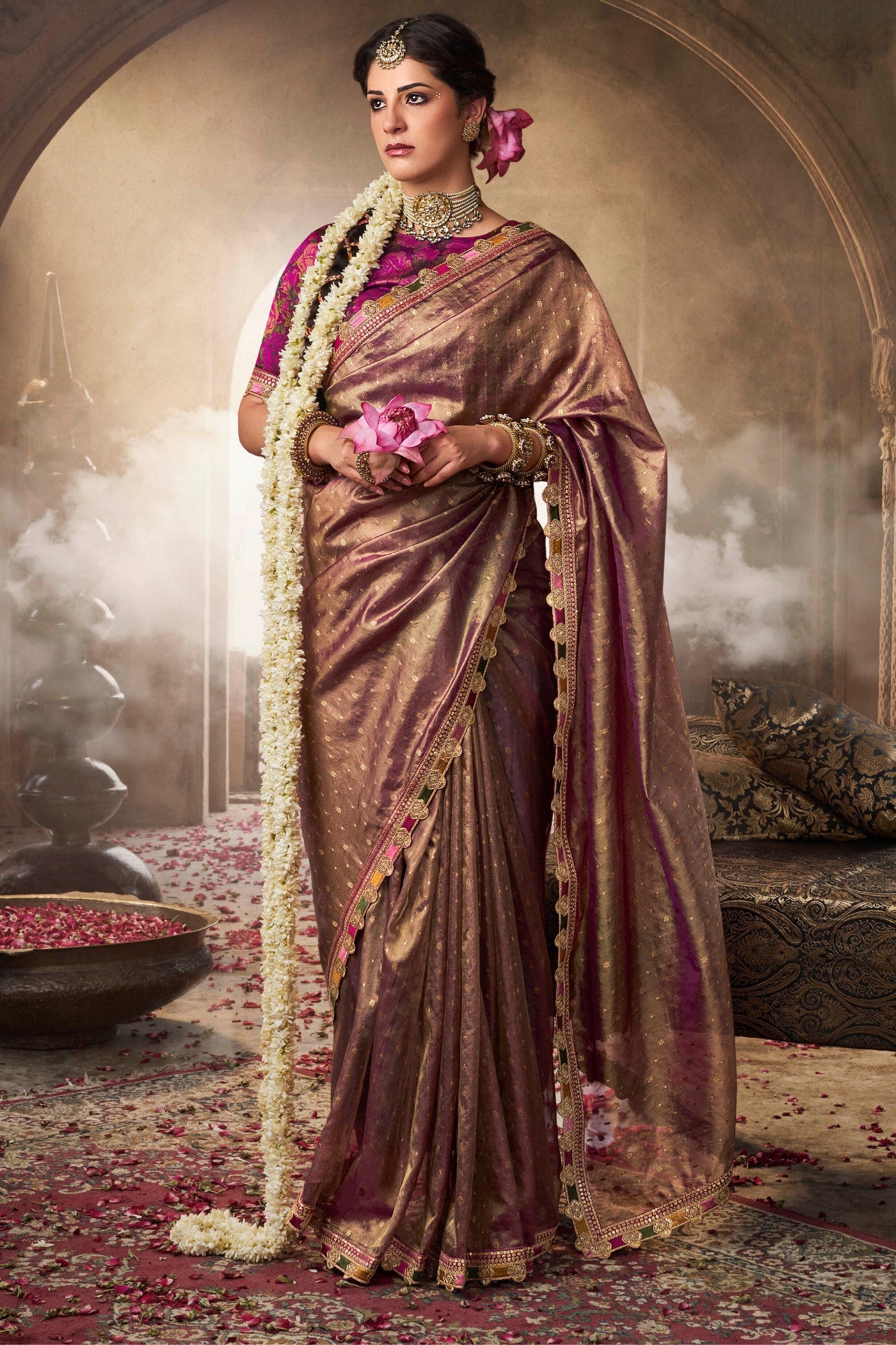 Buy MySilkLove Congo Brown Tissue Designer Saree Online