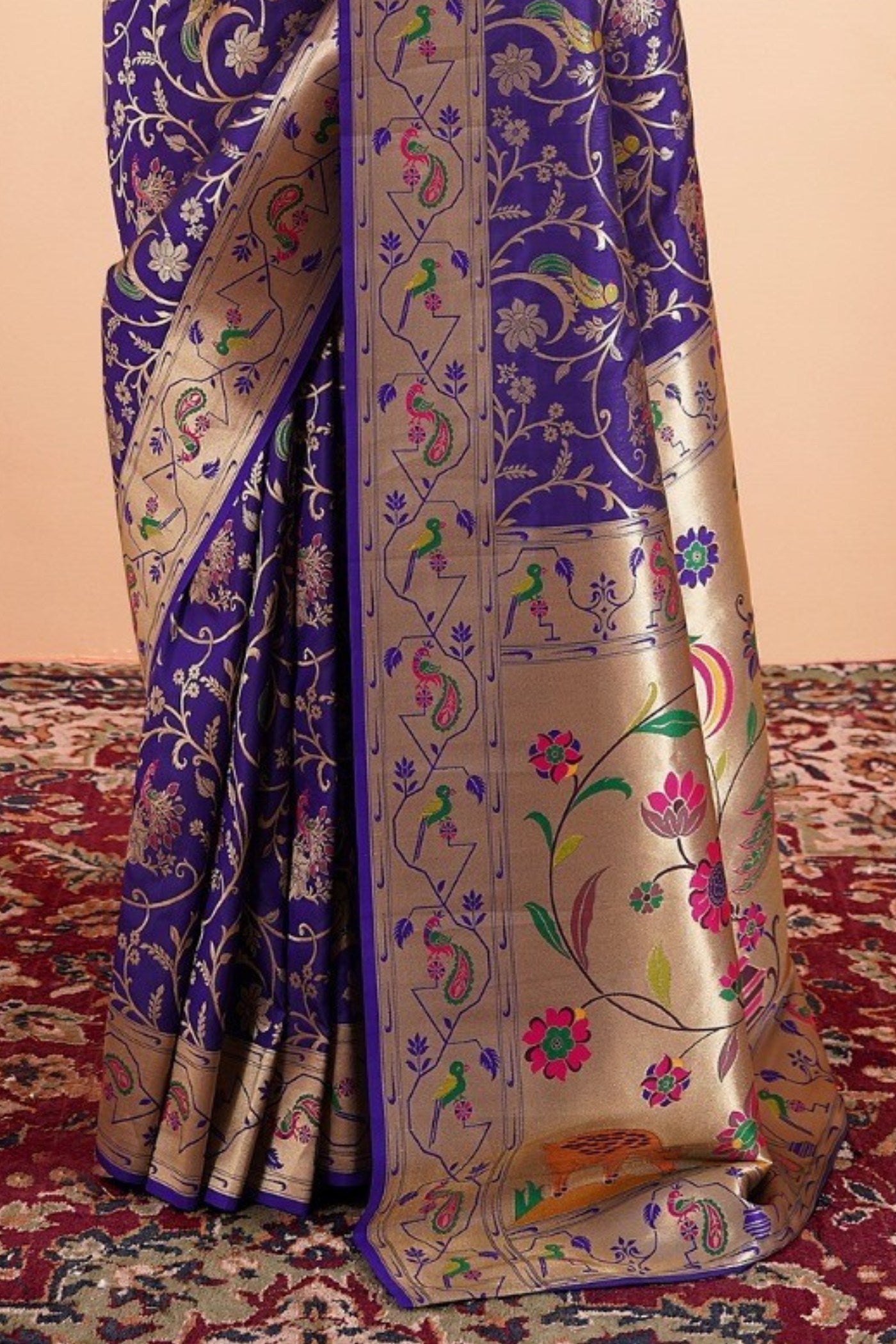 Buy MySilkLove Denim Blue Woven Paithani Saree Online