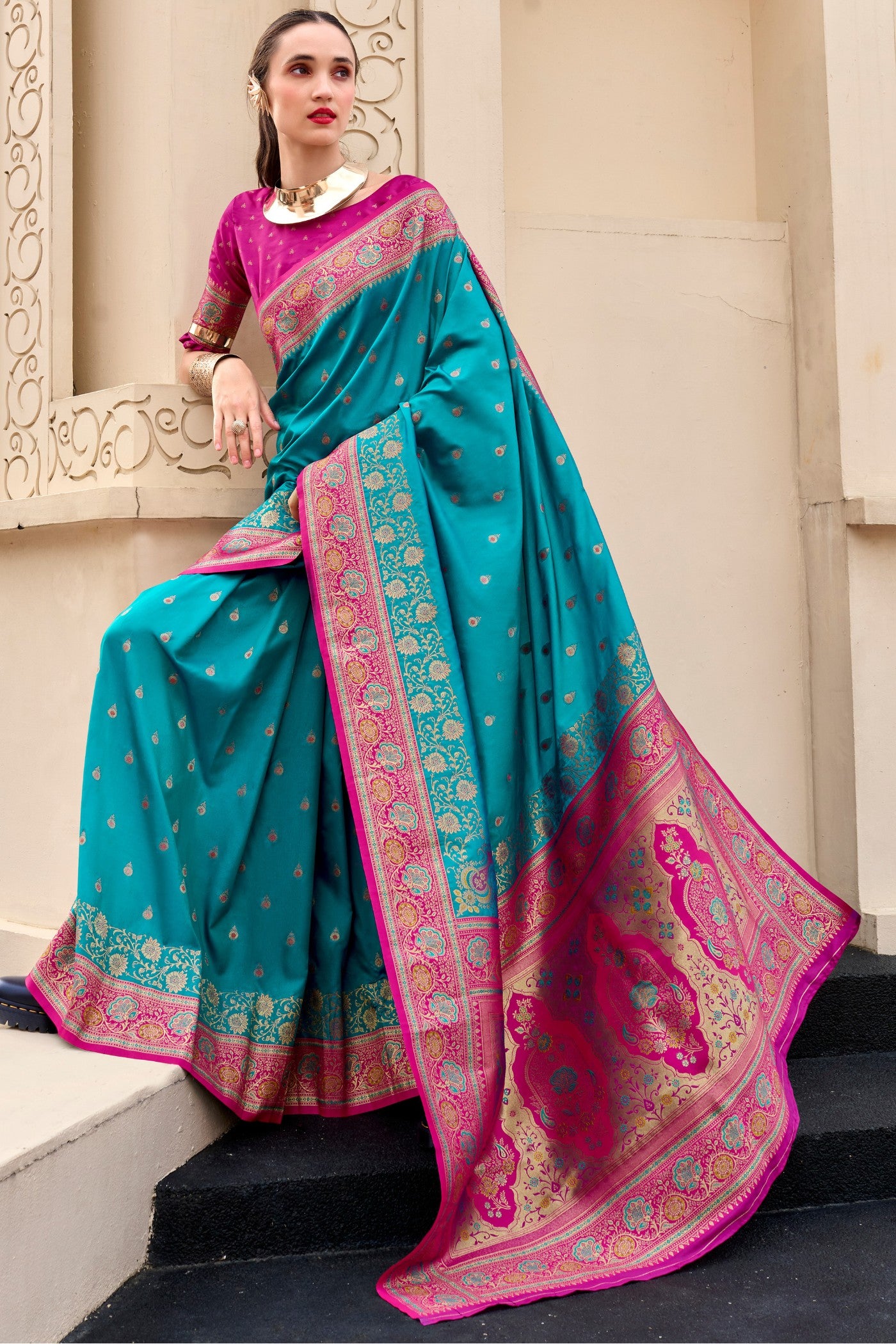 Buy MySilkLove Ocean Blue Woven Banarasi Saree Online