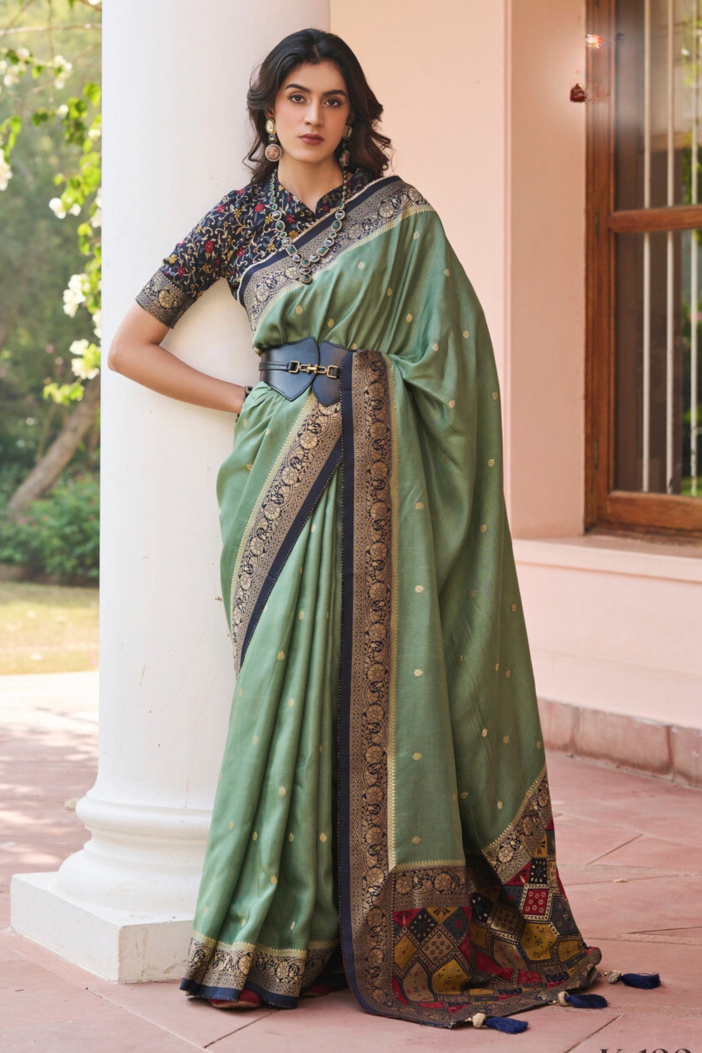 Buy MySilkLove Battleship Green Banarasi Handloom Saree Online