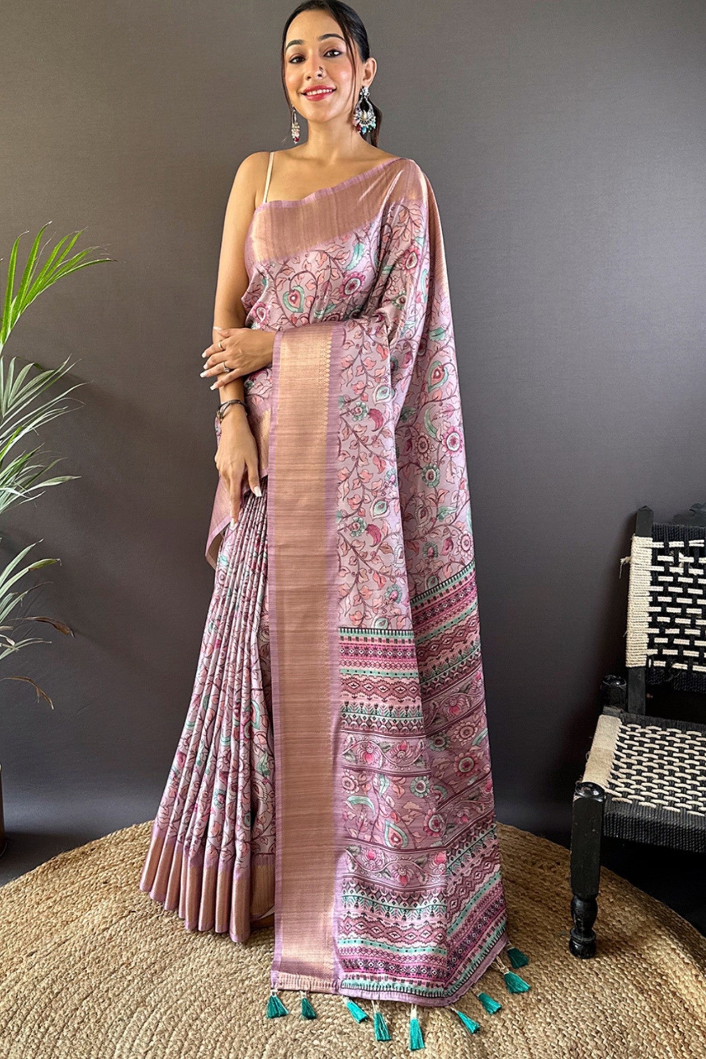 Buy MySilkLove Blssom Pink Printed Tussar Silk Saree Online