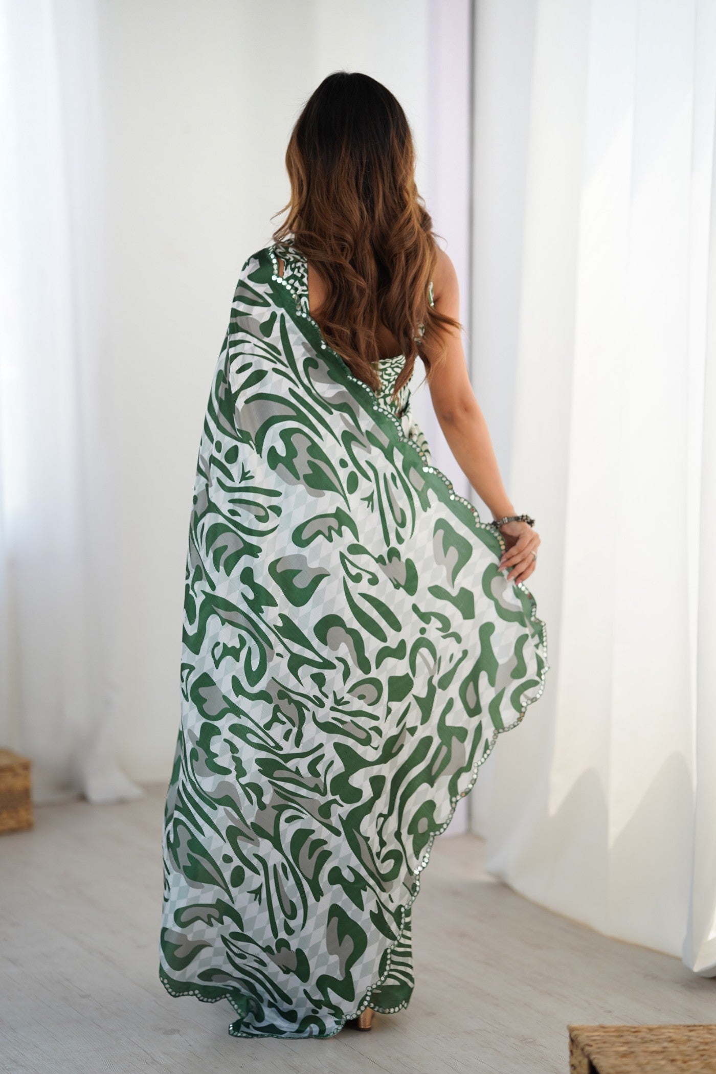 Buy MySilkLove Spring Green Chinon Partywear Saree Online