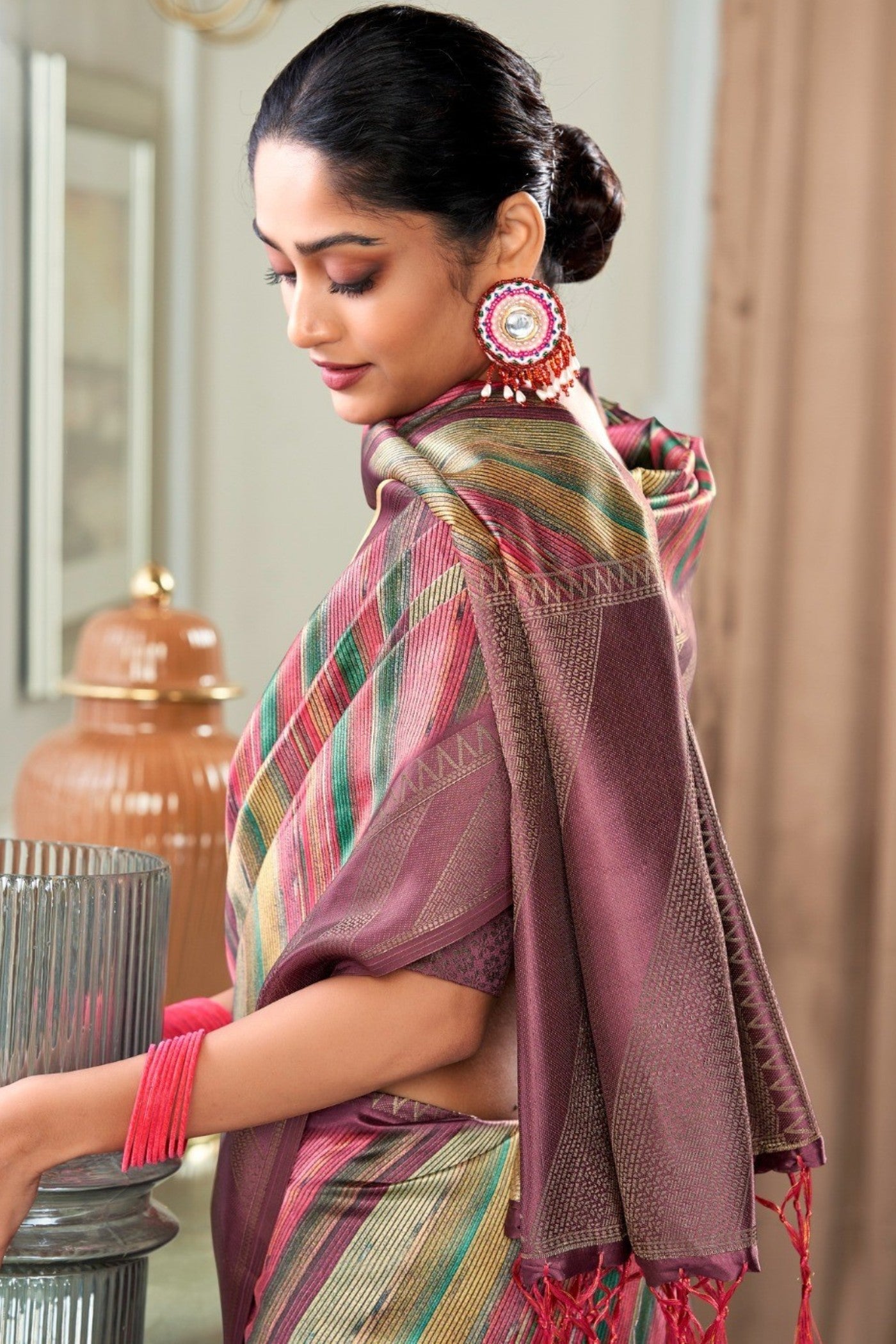 Buy MySilkLove Roman Coffee Brown Digital Printed Banarasi Saree Online