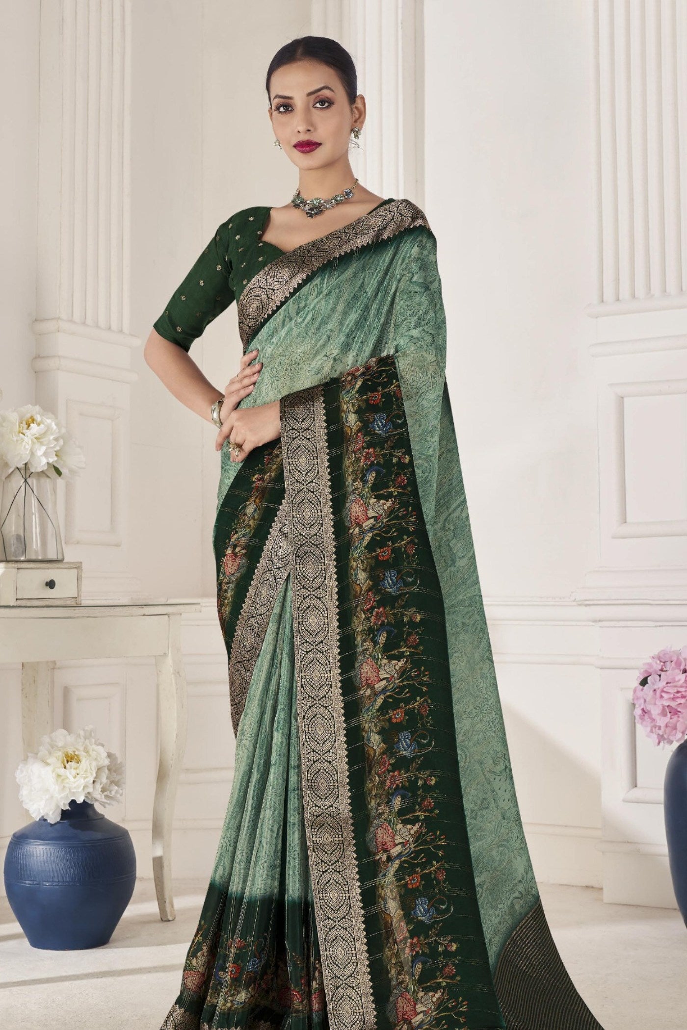 Buy MySilkLove Winter Green Banarasi Silk Saree Online