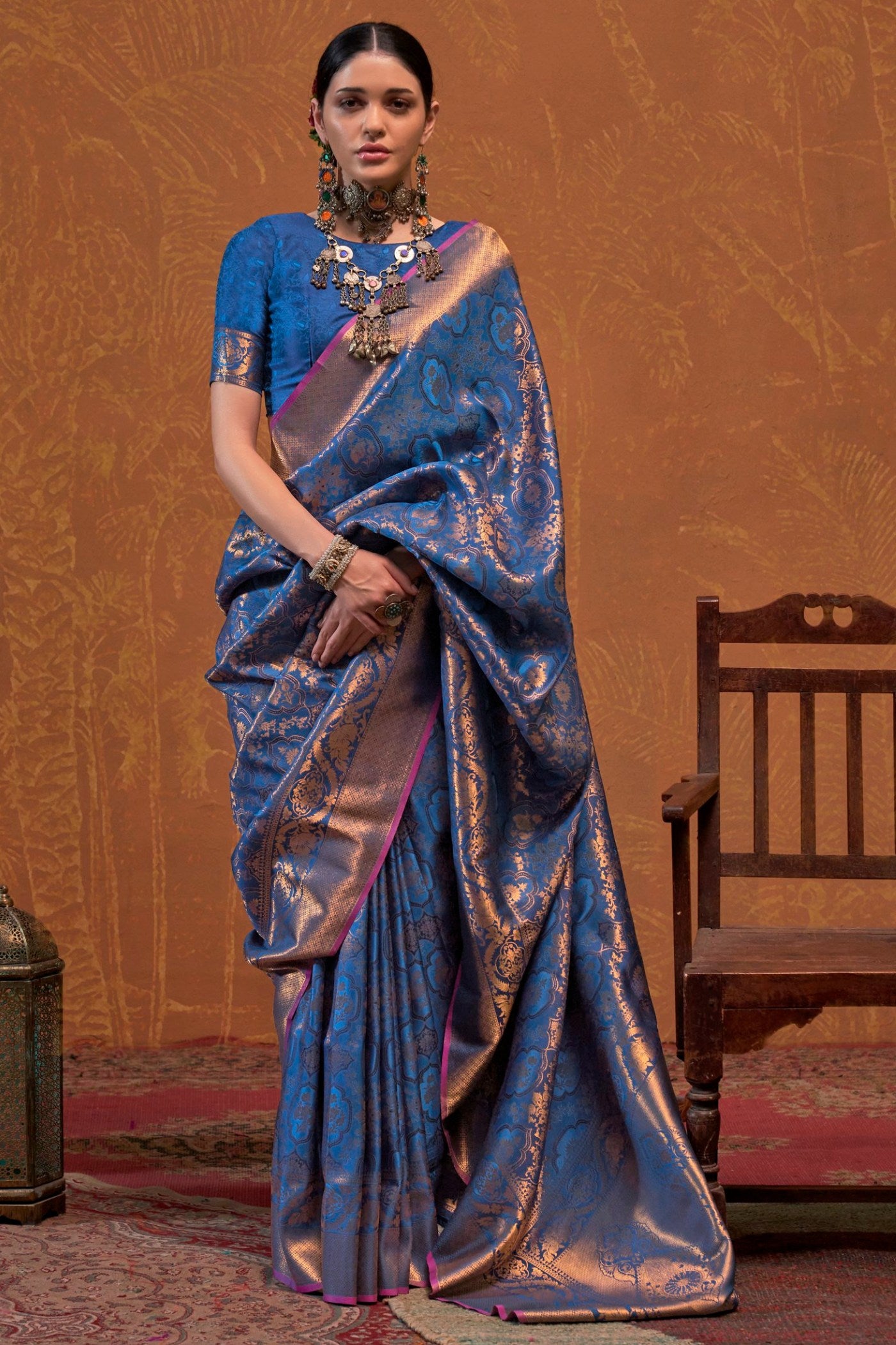 Buy MySilkLove East Bay Blue Kanjivaram Handloom Saree Online