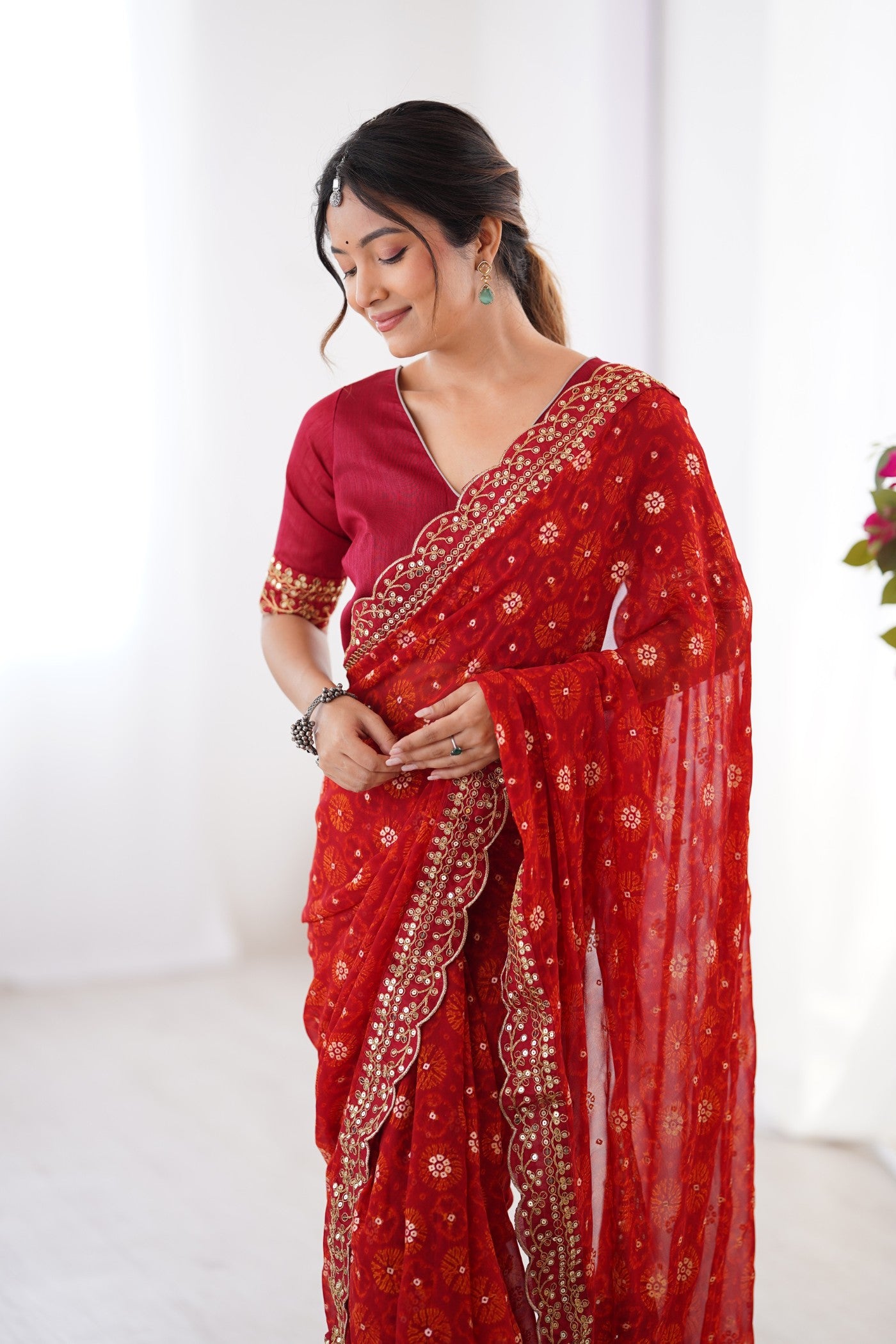 MySilkLove Rose Red Embroidery Georgette saree