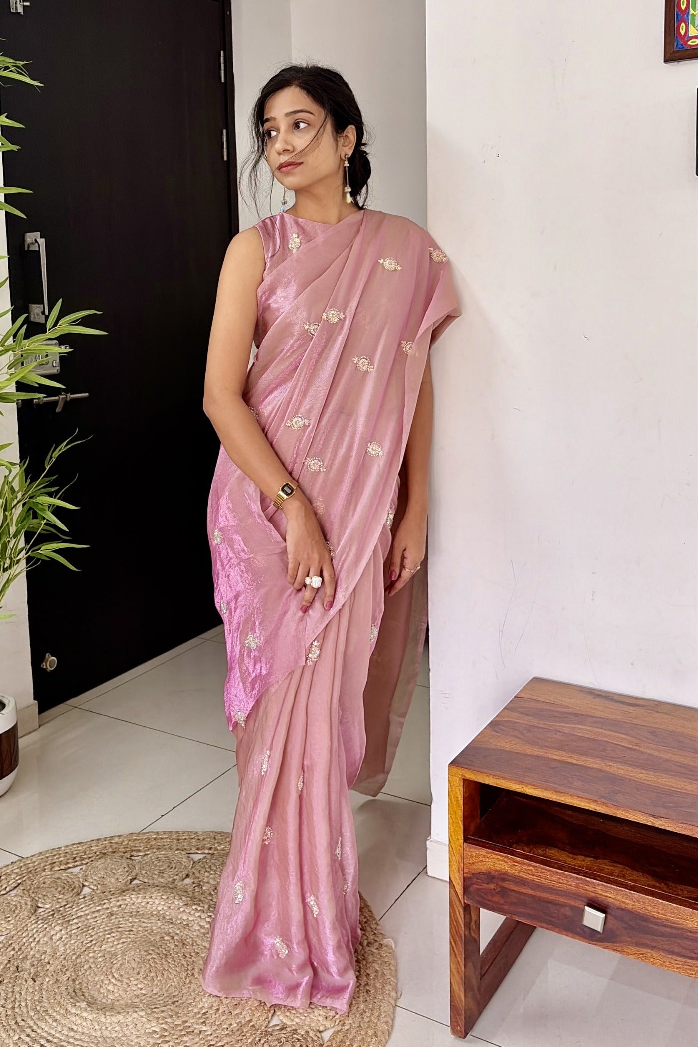 Buy MySilkLove Rose Pink Embroidered Partywear Saree Online