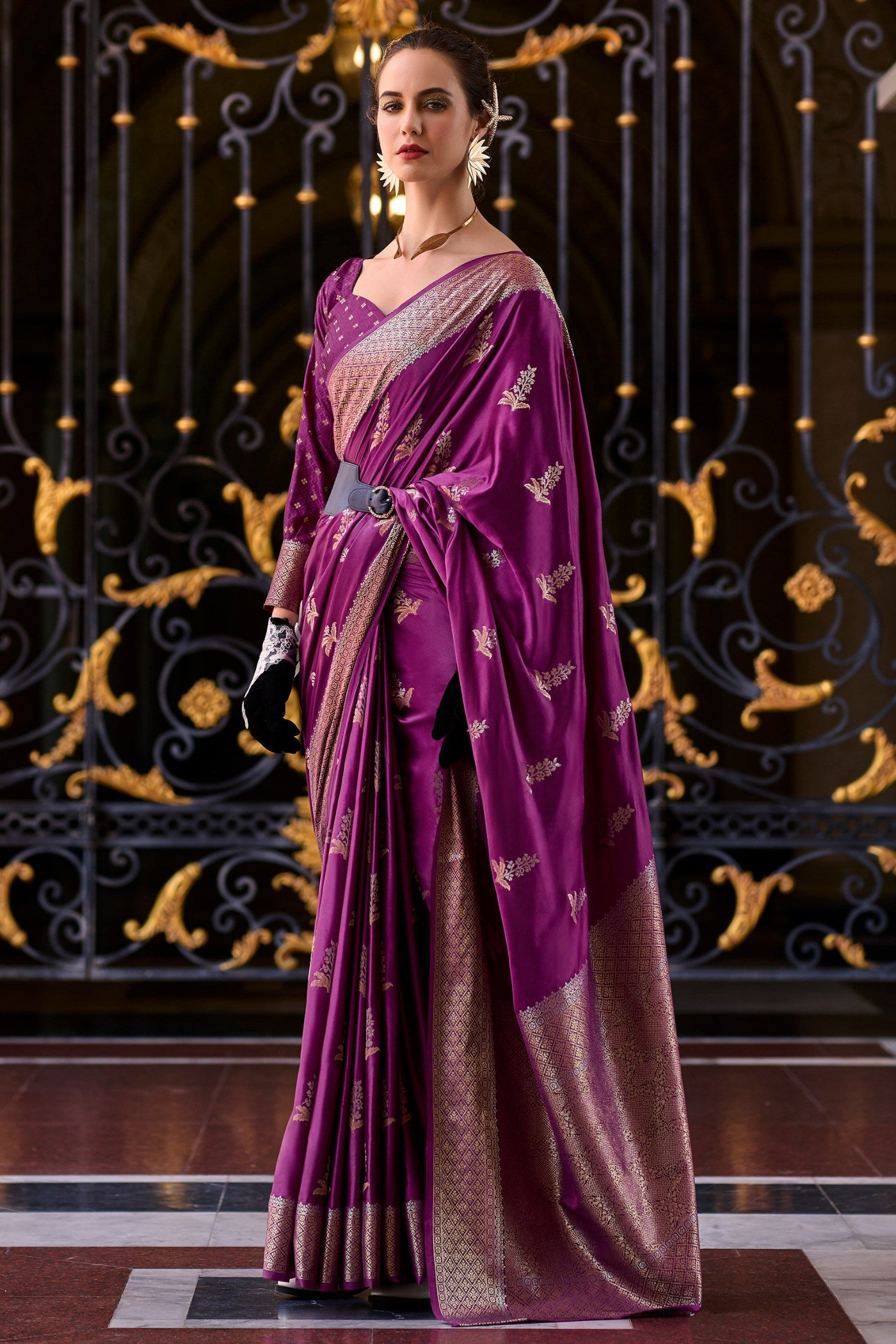 Buy MySilkLove Rasian Purple Handloom Satin Silk Saree Online