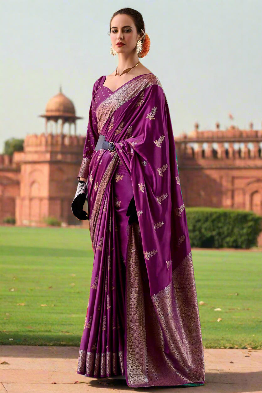 Buy MySilkLove Rasian Purple Handloom Satin Silk Saree Online