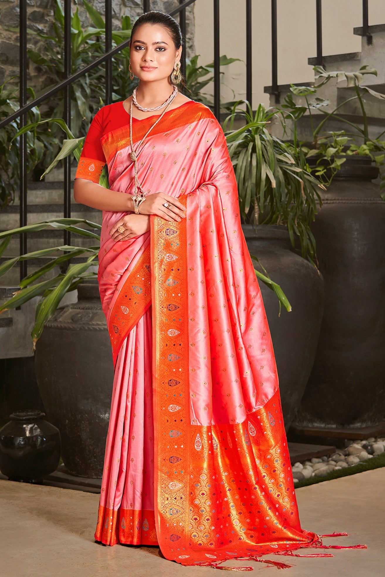 Buy MySilkLove Sweet Pink Woven Banarasi Saree Online