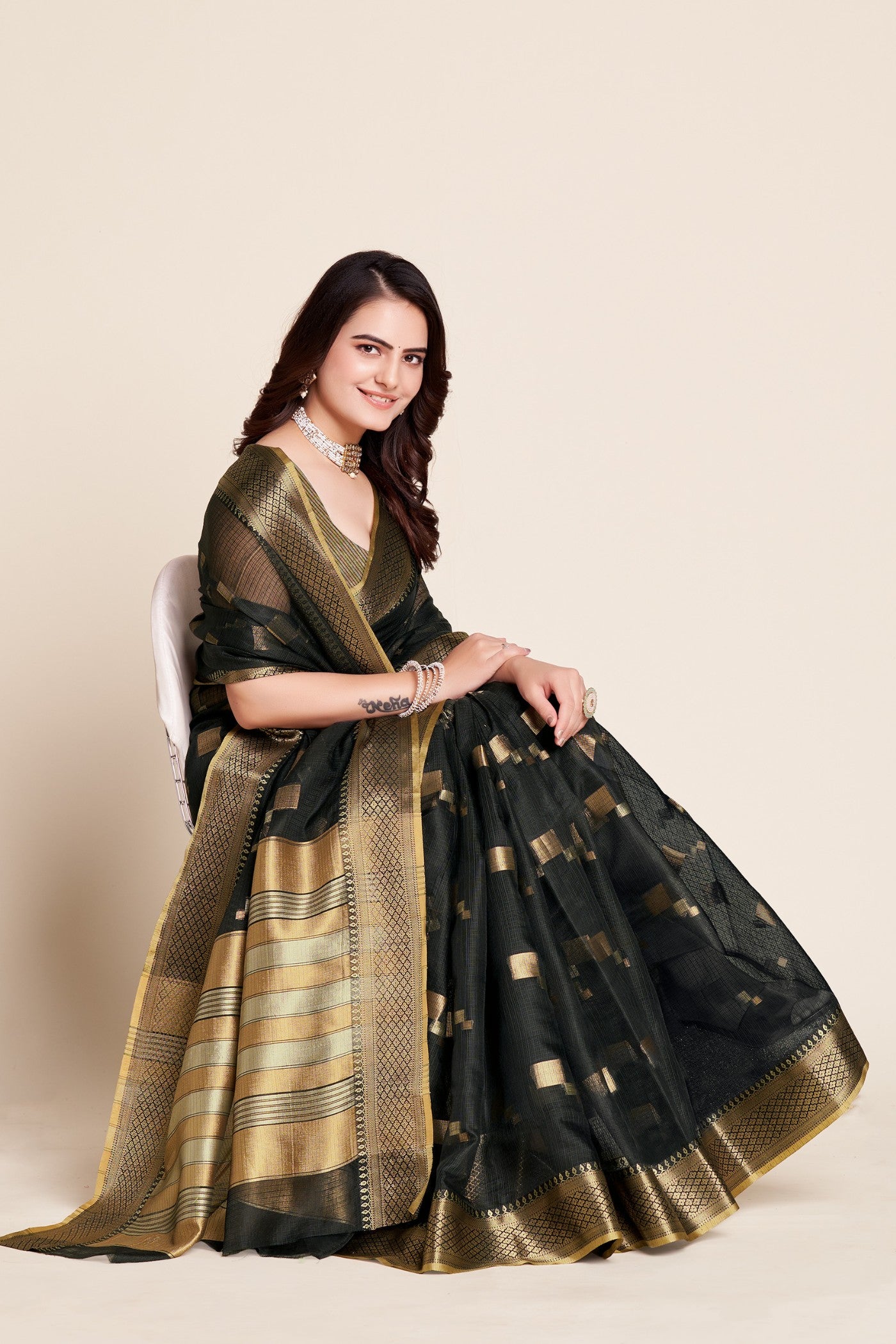 MySilkLove Jungle Green Woven Manipuri Silk Saree