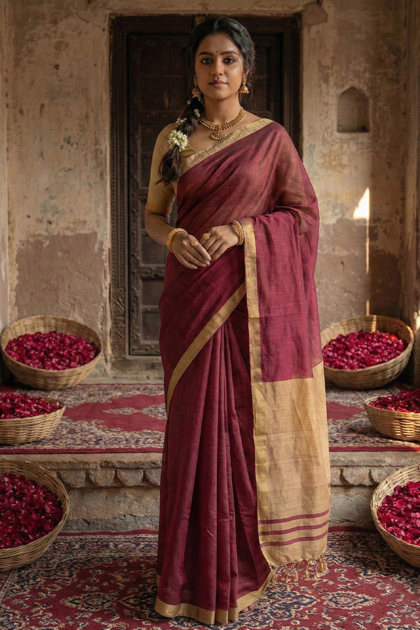 Buy MySilkLove Burgundy Maroon Cotton Silk Saree Online