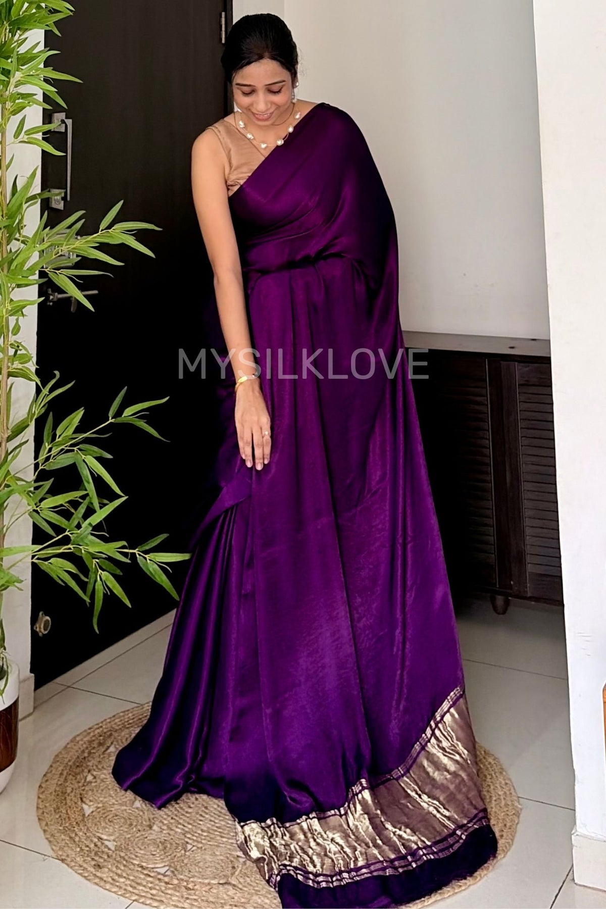 Buy MySilkLove Jamun Purple Modal Pure Gajji Silk Saree with Lagdi Zari Pallu Saree Online