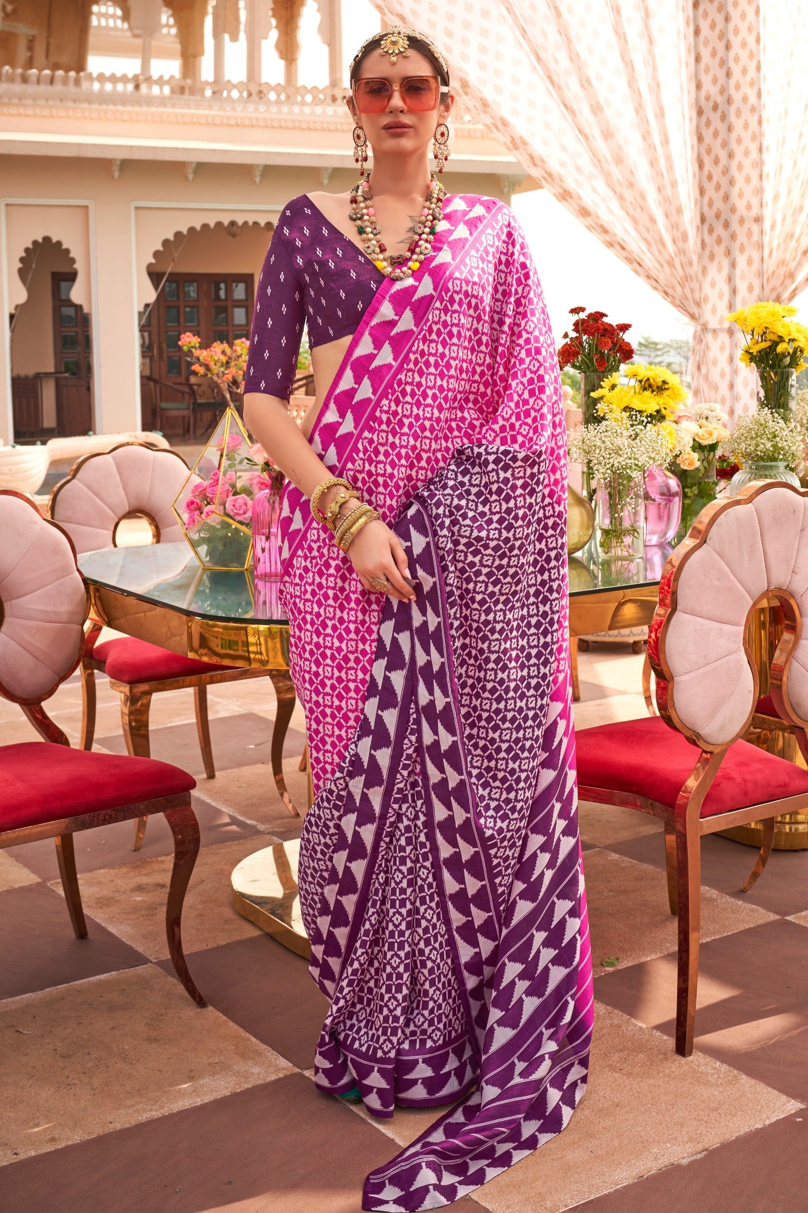 Buy MySilkLove Melon Pink and Purple Printed Patola Saree Online