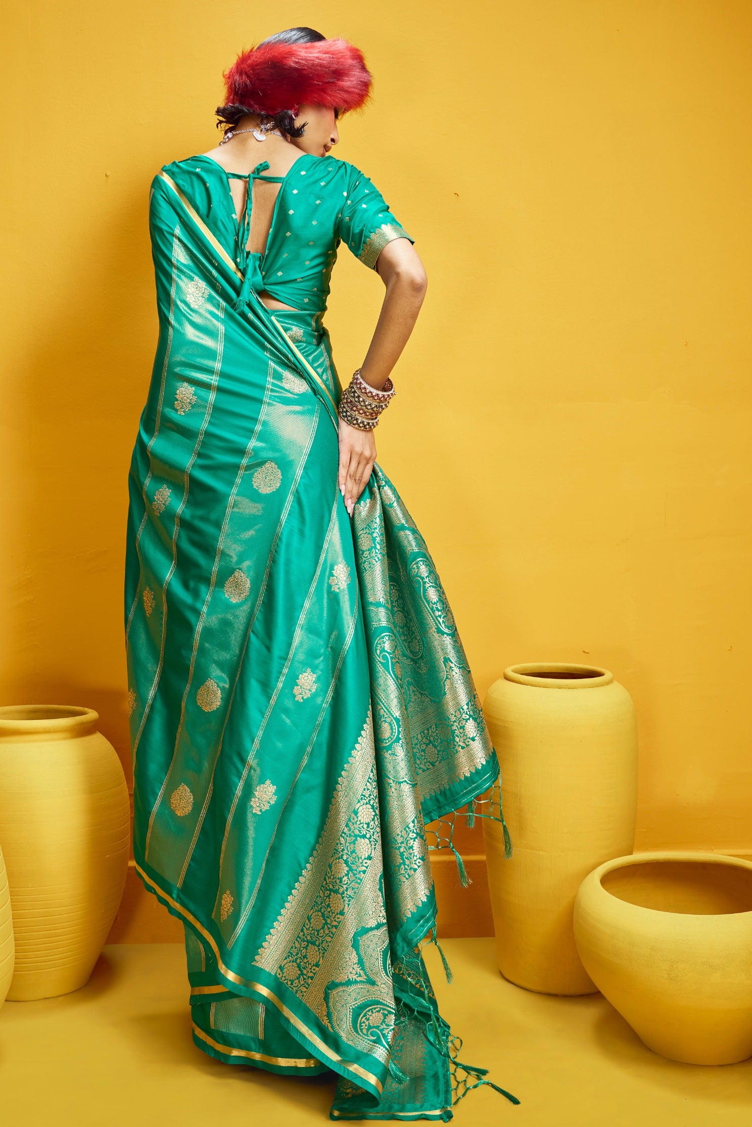 Buy MySilkLove Forest Green Banarasi Handloom Satin Silk Saree Online