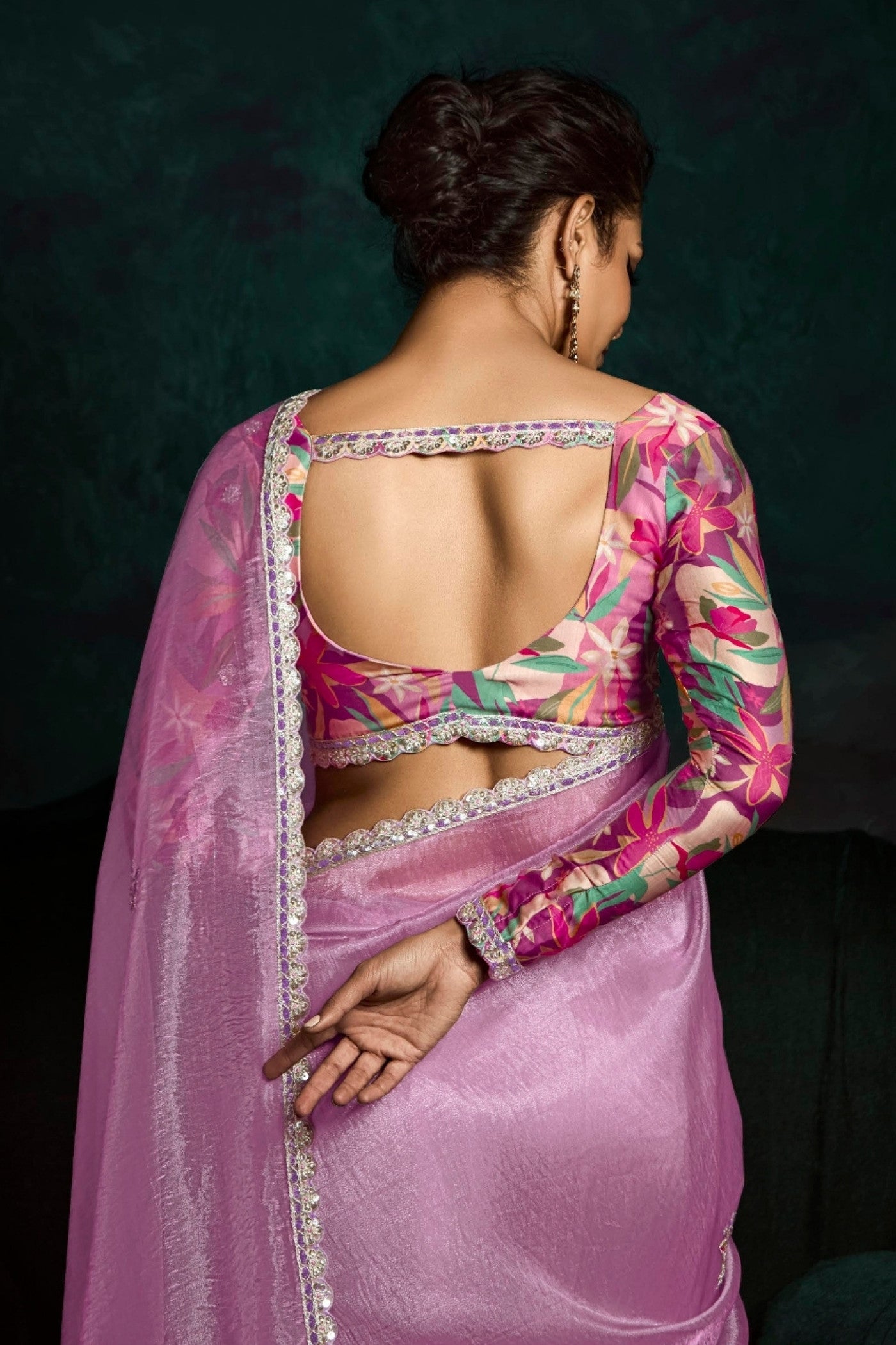 Buy MySilkLove Bubblegum Pink Embroidered Tissue Designer Saree Online